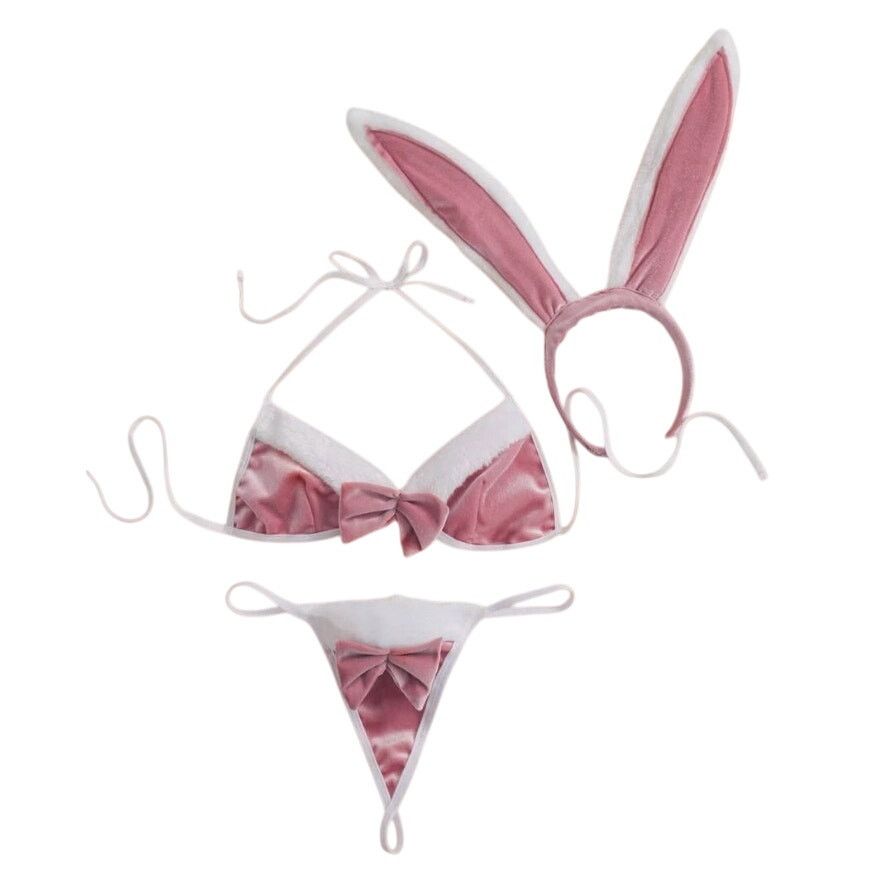 Shein Rabbit Ear, Bow Front Thong and Bra Lingerie Set Pink Size M Size ONE SIZE - 1 Preview