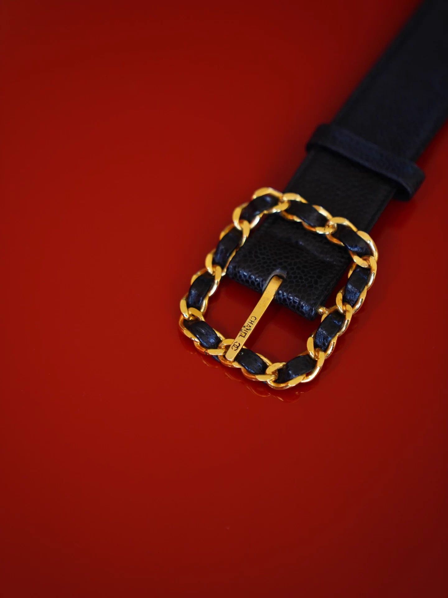 Chanel Chanel Vintage Black Gold Litchi Leather CC Logo Belt Size ONE SIZE - 7 Thumbnail