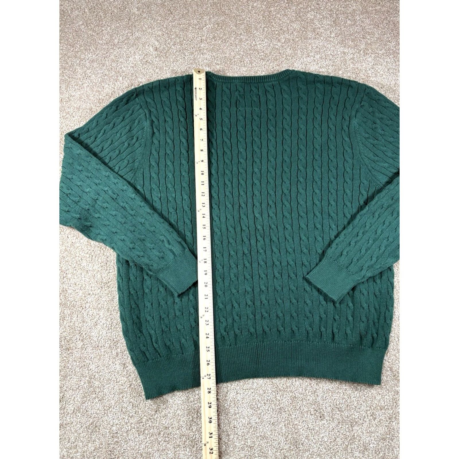 Vintage St. John's Bay Sweater Mens XL Green Cable-Knit Crewneck Pullover Knit Cotton Nylon Regular Sleeve Long Vintage No Size US XL / EU 56 / 4 - 7 Thumbnail
