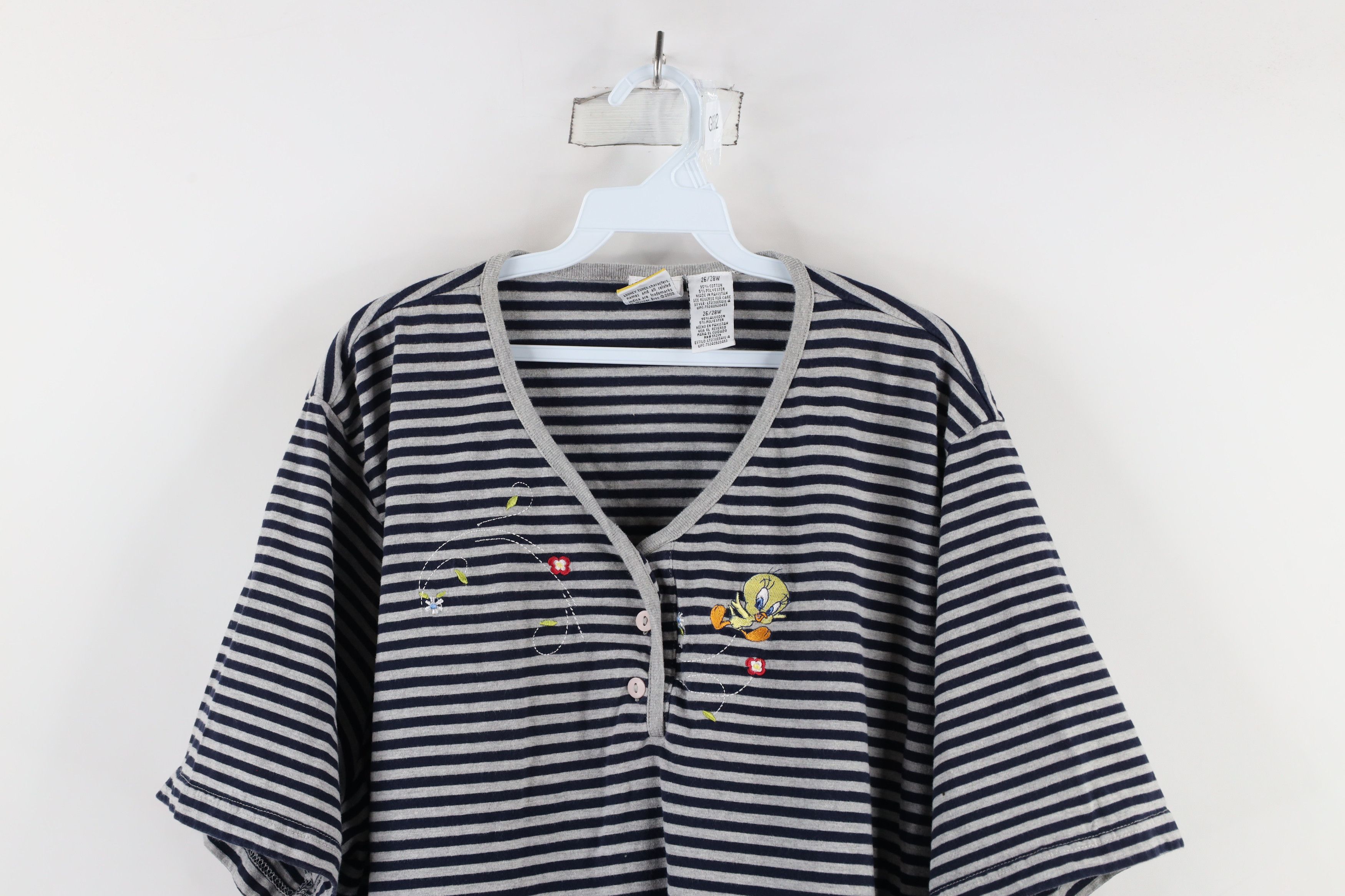 Vintage Vintage 90s Looney Tunes Striped Tweety Bird Henley T-Shirt Size 4XL / US 24-26 - 2 Thumbnail