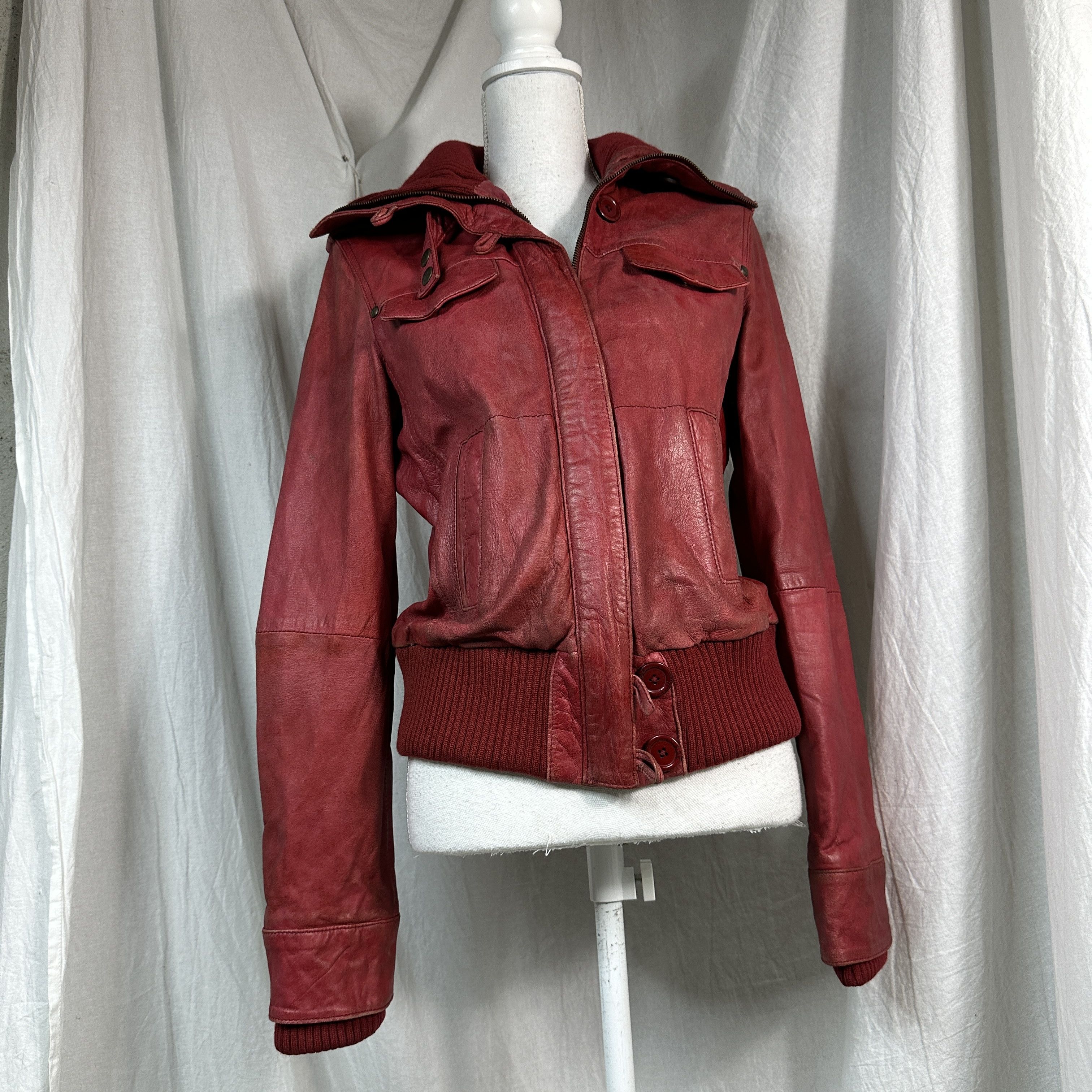 Vintage Vintage Leather Biker Jacket Cherry red Size M / US 6-8 / IT 42-44 - 3 Thumbnail