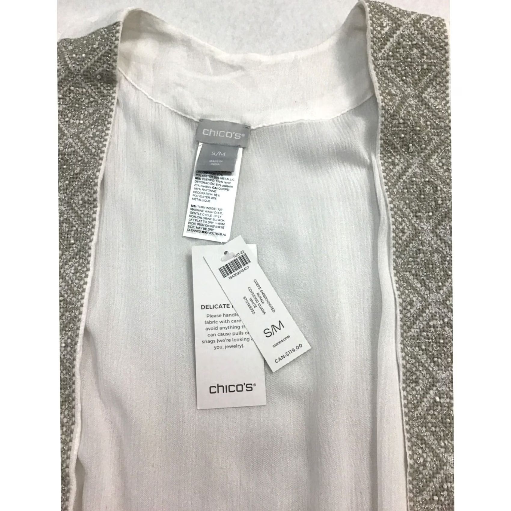 Vintage VINTAGE Women’s Beautiful Embroidered Ruana #1589 Sweater Small White Chicos Embroidered Pullover Women Girls Size S / US 4 / IT 40 - 4 Thumbnail