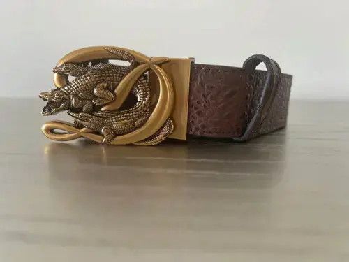 Japanese Brand belt with crocodiles on a plaque Size 42 - 1 Thumbnail