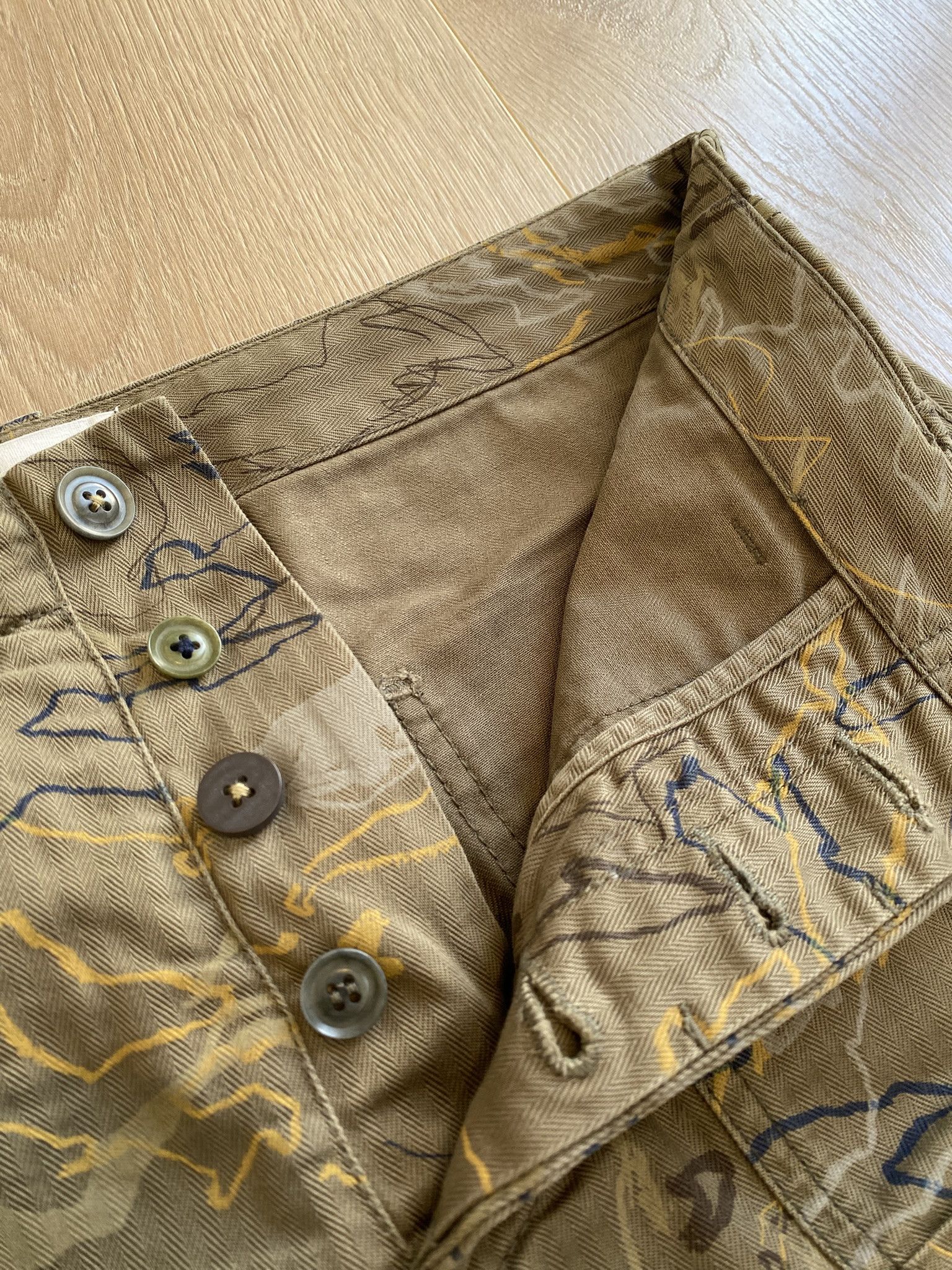 Our Legacy × Wood Wood 46/S - Green AOP Trousers - Herringbone Weave Size US 30 / EU 46 - 6 Thumbnail