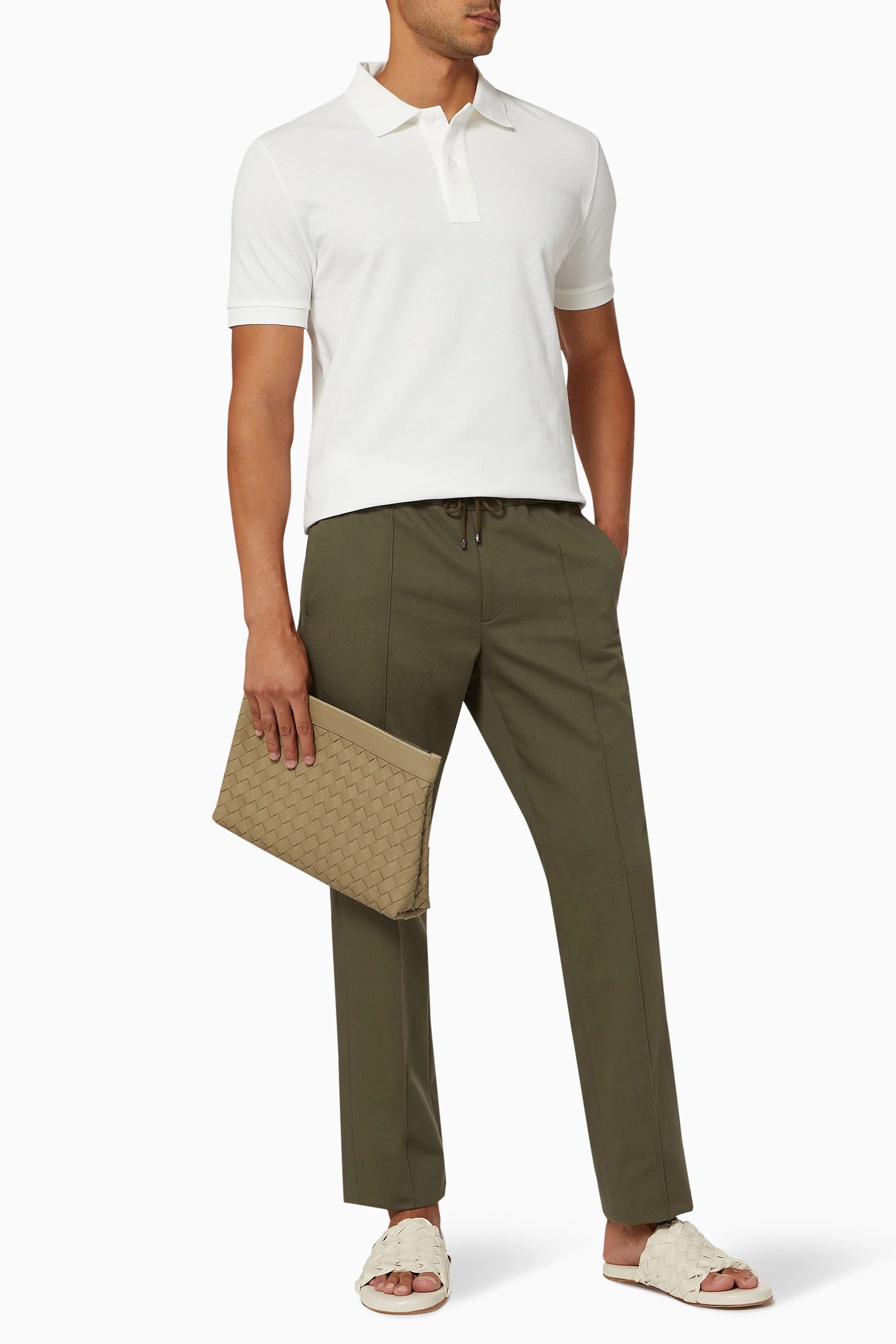 Bottega Veneta Chalk White Cotton Dry Piquet Polo Size US S / EU 44-46 / 1 - 4 Thumbnail