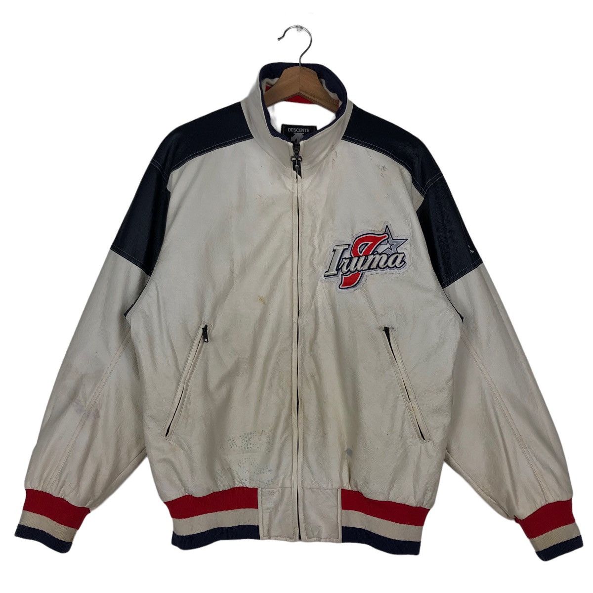 Japanese Brand 🔥Vintage Leather Bomber Jacket Descente Japan Big Logo Size US M / EU 48-50 / 2 - 1 Thumbnail