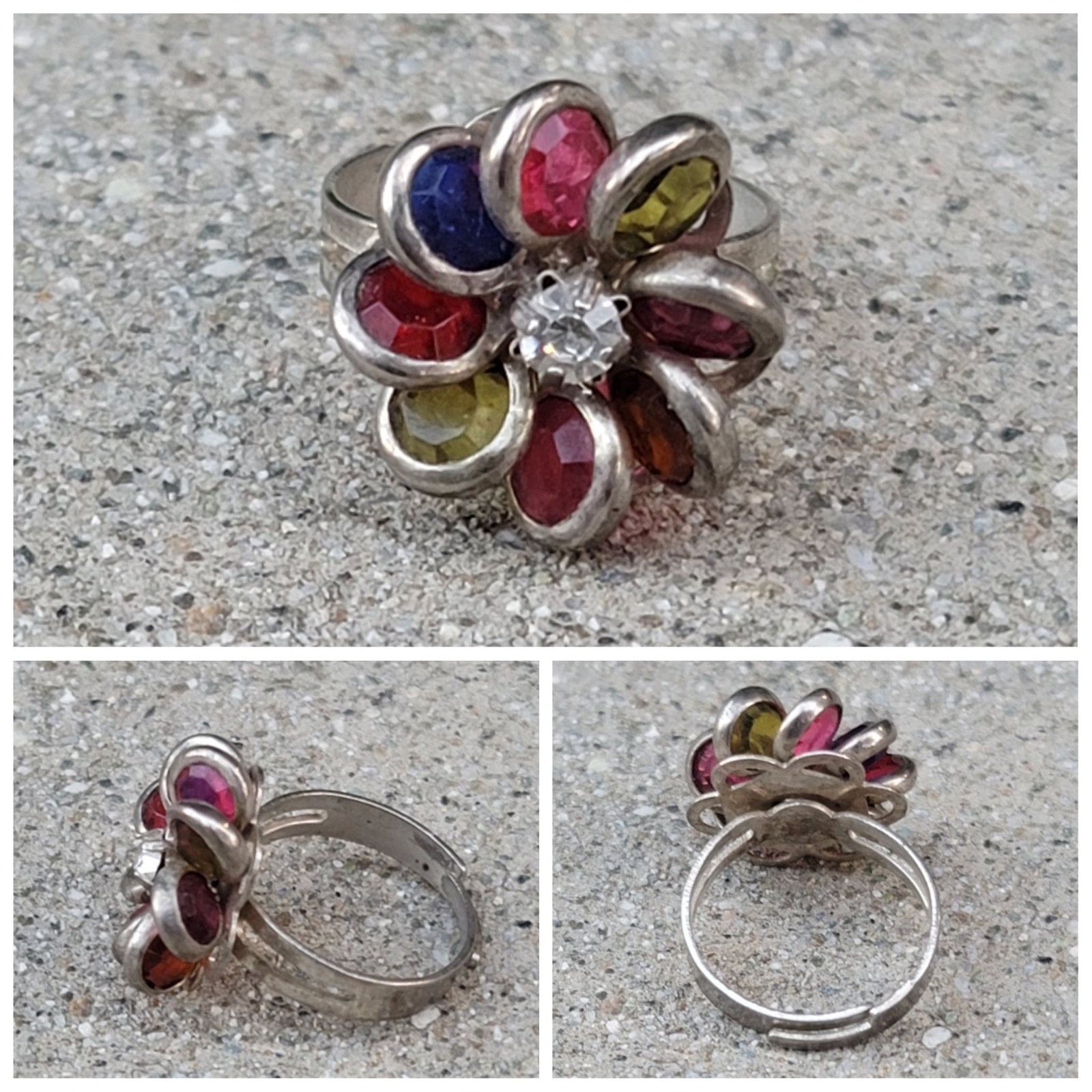 The Unbranded Brand Vtg Silver Tone Gemstone Spiral Flower Ring Size ONE SIZE - 1 Thumbnail
