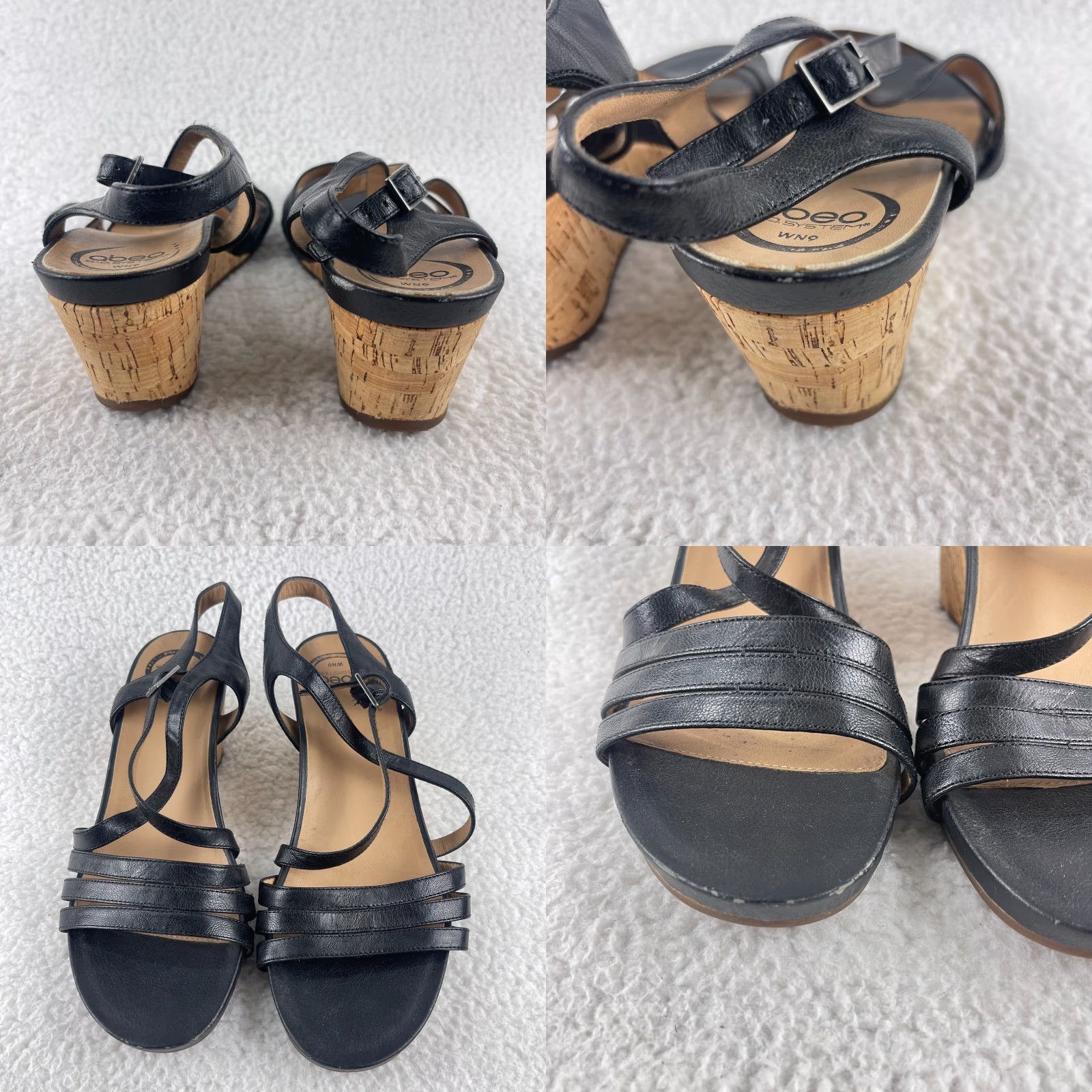 Vintage Abeo Black Sling Back Leather Sandals Womens Wedge Open Toe Size 9 Size US 9 / IT 39 - 8 Thumbnail