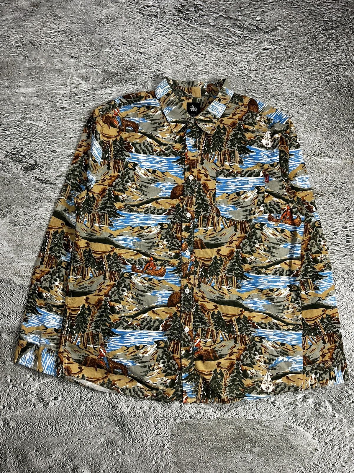 Stussy Stussy shirt landscape print button up canoe outdoor vintage Size US XL / EU 56 / 4 - 1 Thumbnail