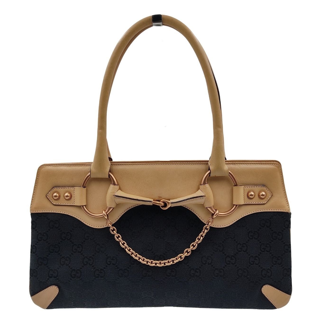 image of Gucci Gucci Gucci Horsebit Chain Shoulder Bag In Canvas And Leather in Black, Women's