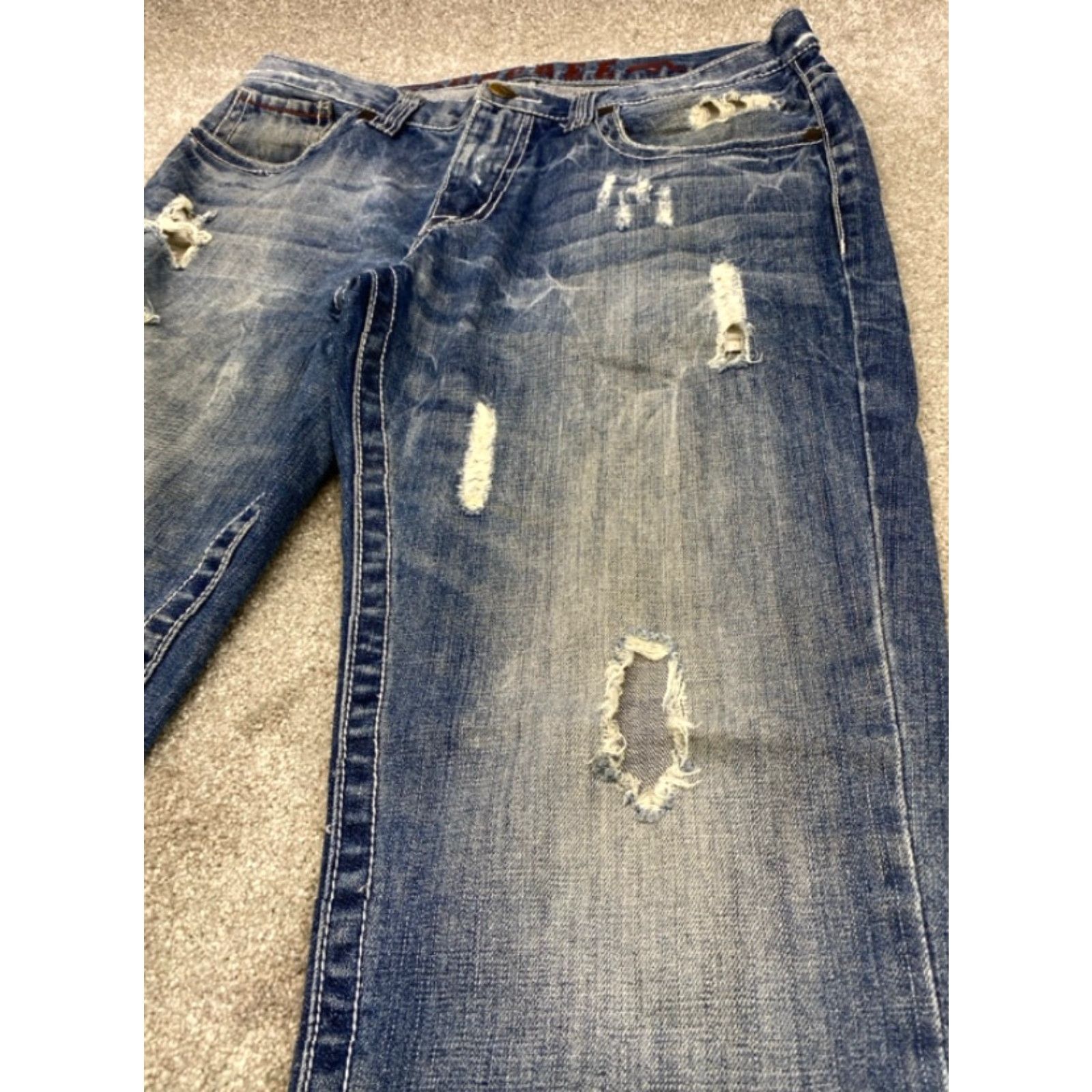 Decree VINTAGE Decree Jeans Mens 34x32 Bootcut Distressed Embroidered Back Pockets 5-Pocket Design Slim Straight 34 Blue Cotton Denim Jeans Mens Size US 34 / EU 50 - 5 Thumbnail