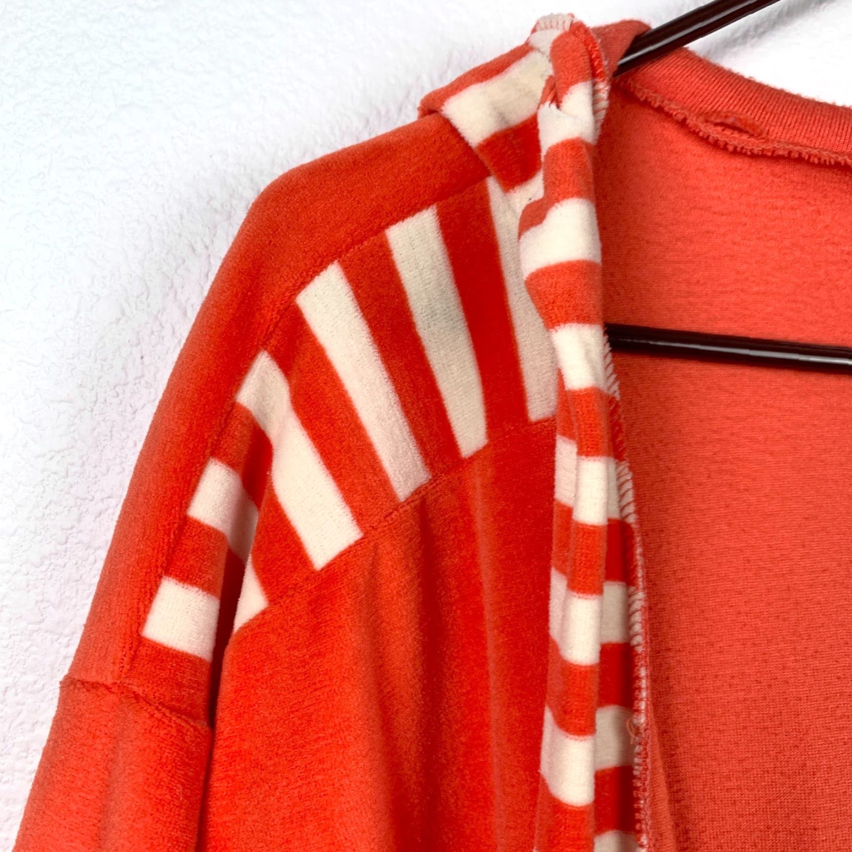 Velour VINTAGE Niki-Lu Velour Retro Orange White Belted Hooded Long Robe Shirt Small S Womens Size ONE SIZE - 3 Thumbnail
