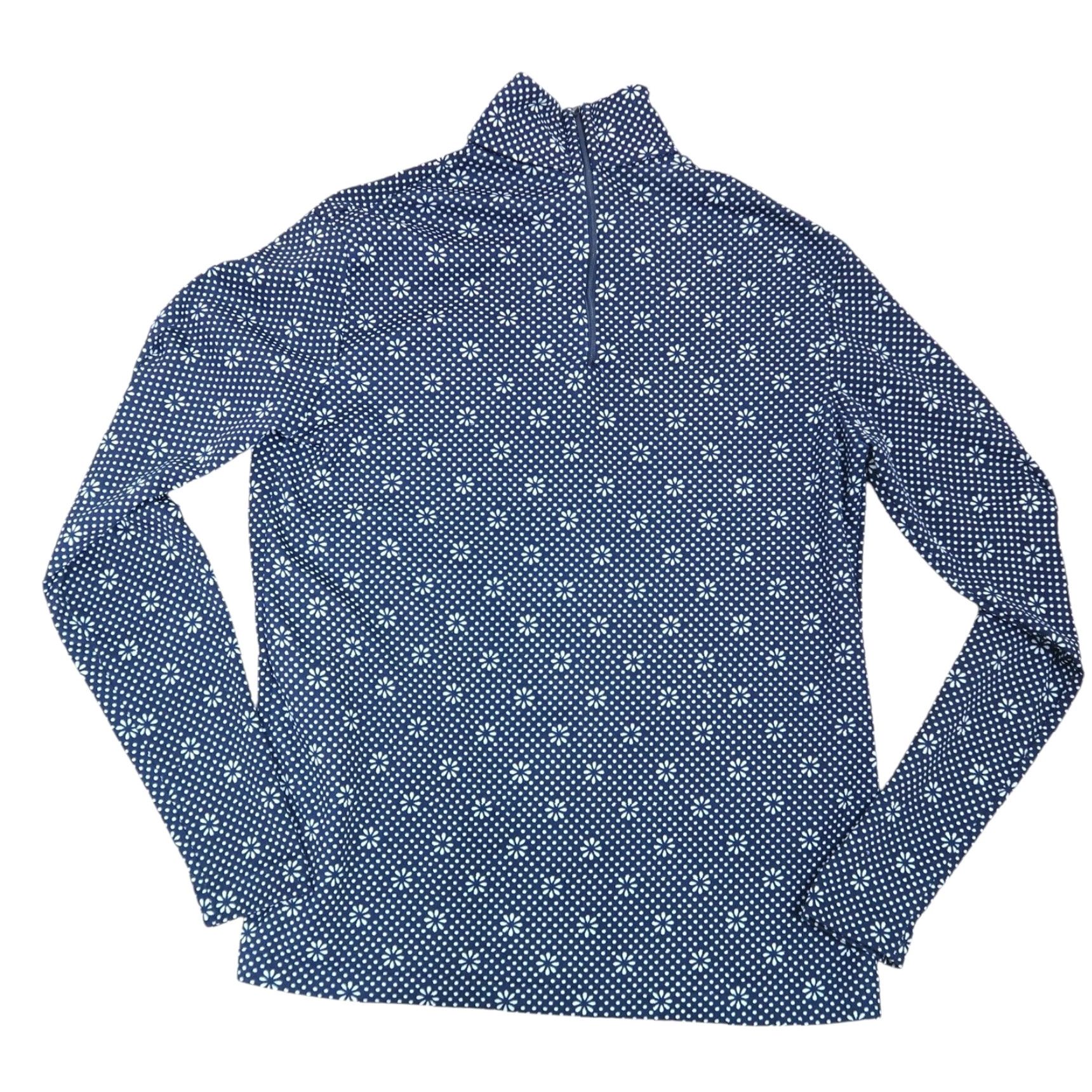 Vintage VINTAGE 70s Navy Blue White Polka Dot Floral Stretchy Turtleneck Top M Women Long Sleeve Shirt Size M / US 6-8 / IT 42-44 - 3 Thumbnail