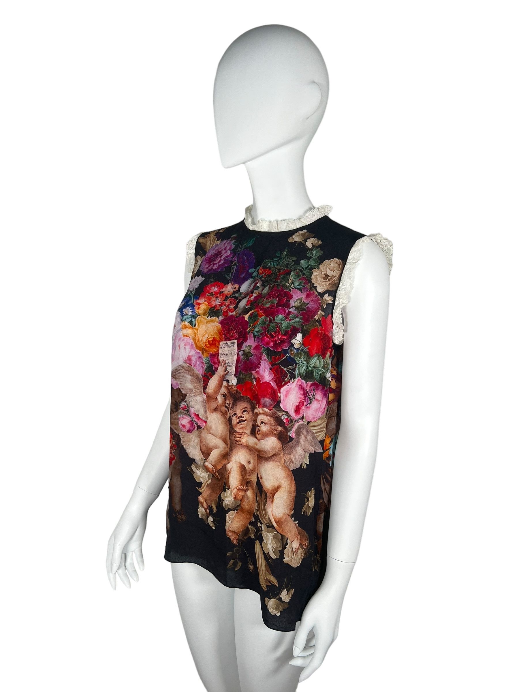 Dolce & Gabbana Dolce & Gabbana 2012 Cherubin & Floral Silk Blouse. Size M / US 6-8 / IT 42-44 - 2 Thumbnail