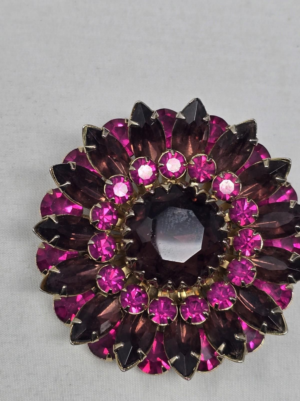 Other Vintage Signed Judy Lee Pink Purple Rhinestone Floral Brooch Size ONE SIZE - 1 Thumbnail