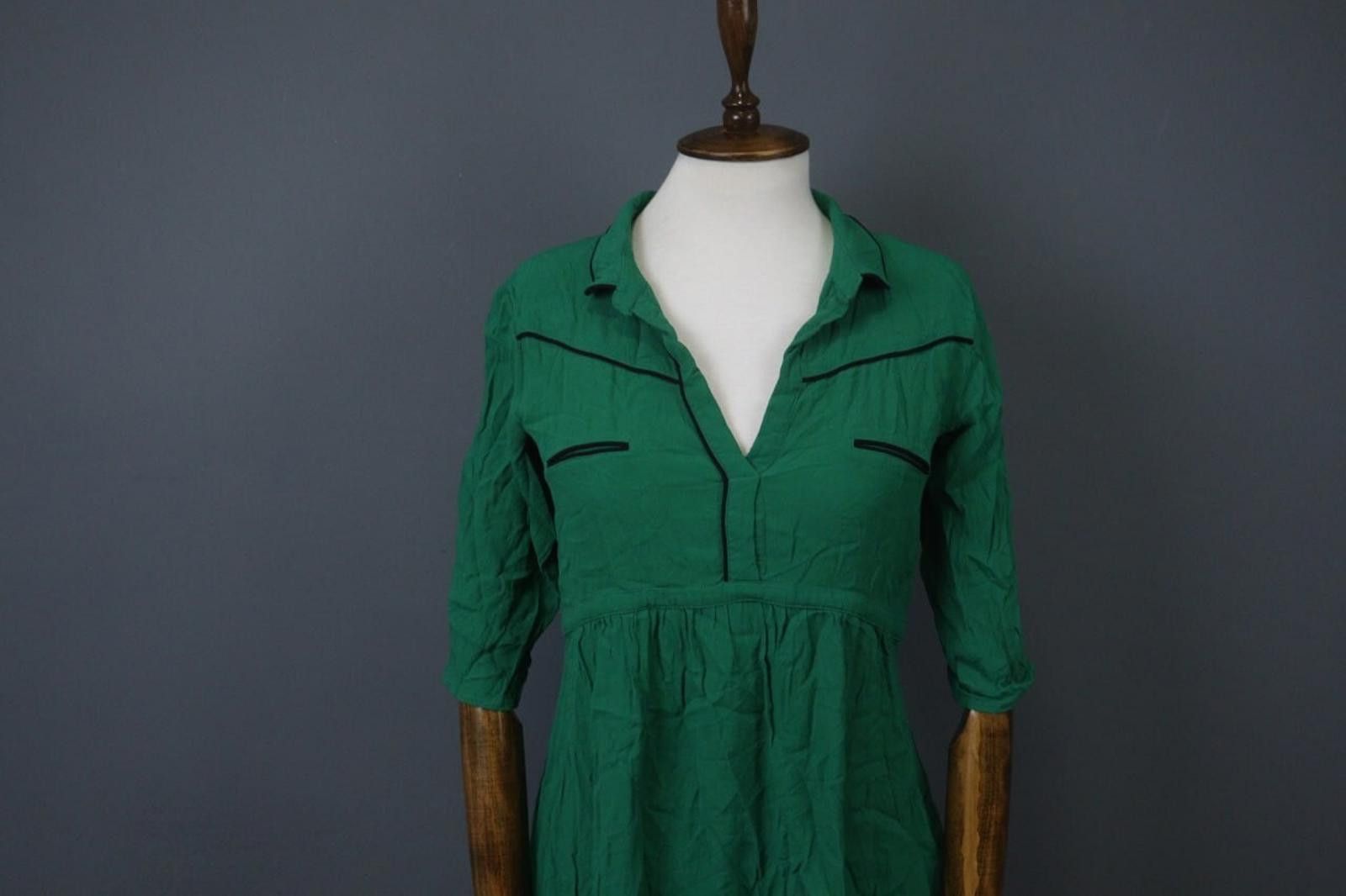 Wilkes Bashford Ba&sh Green Pleated Black Piping 3/4 Tunic Dress Size 1 Size M / US 6-8 / IT 42-44 - 2 Thumbnail