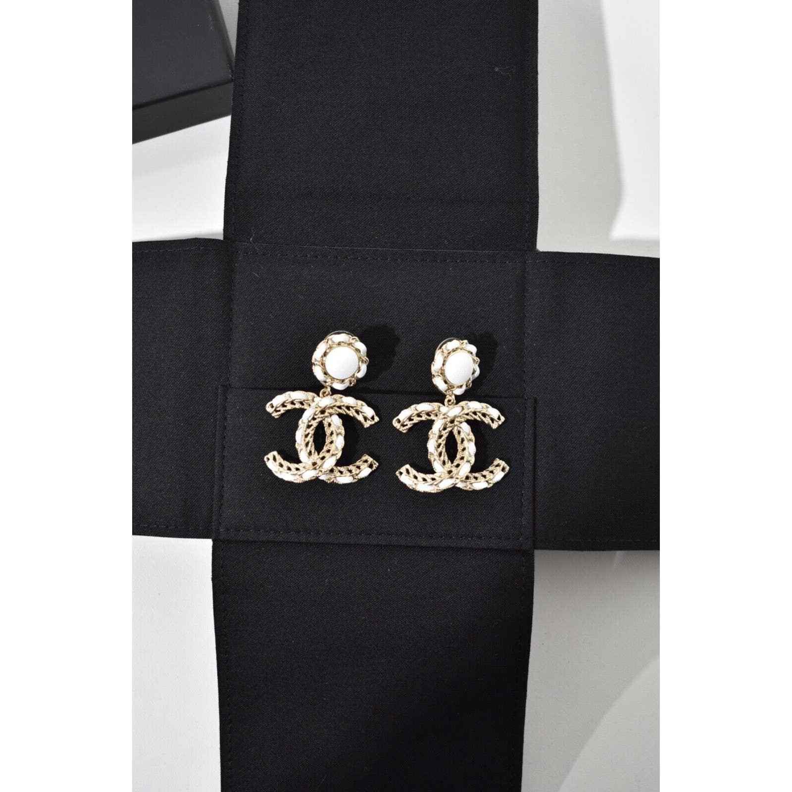 Chanel Chanel Leather Gold CC Logo Dangle Drop Statement Earrings Size ONE SIZE - 3 Thumbnail