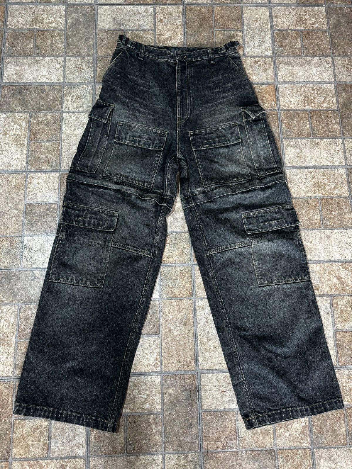 image of Balenciaga Japanese Denim Cargo Pants in Black, Men's (Size 30)