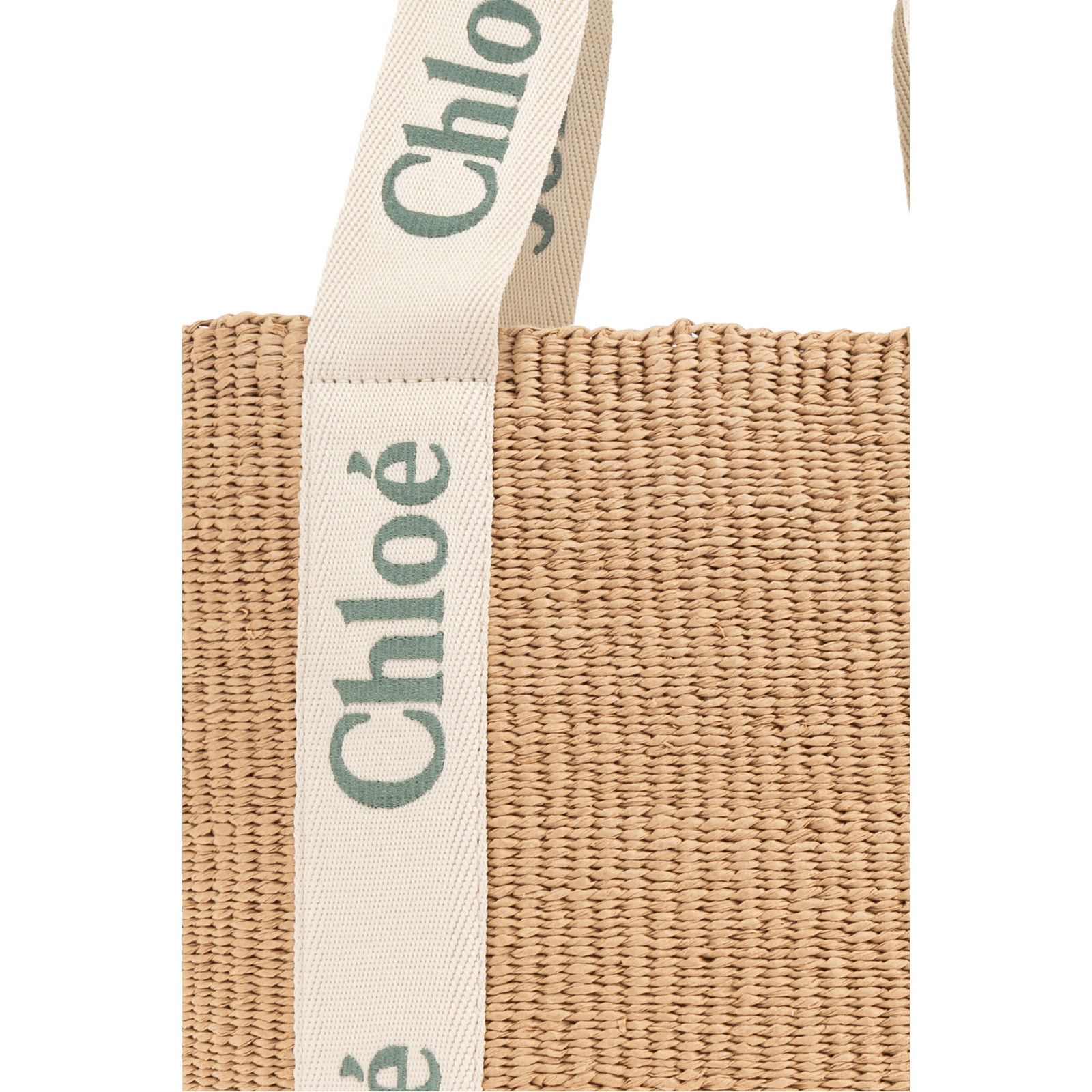 Chloe Chloe Large Bluish Green Raffia-Effect Linen Basket Shoulder Size ONE SIZE - 5 Thumbnail