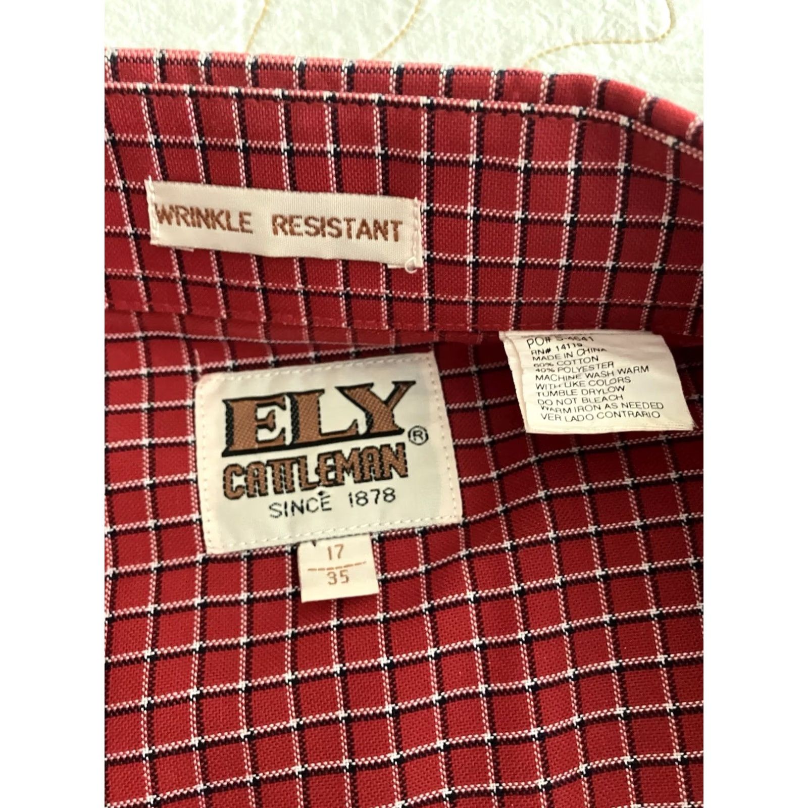 Vintage Ely Cattleman Western Shirt Mens 17/35 Red Windowpane Pearl Snap Cowboy Shirt Size US XL / EU 56 / 4 - 4 Thumbnail