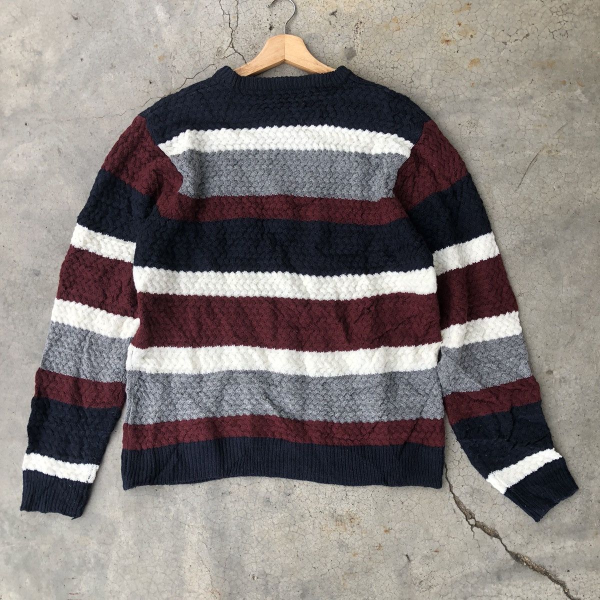 Aran Isles Knitwear × Designer × OVER THE STRiPES 🔴Japanese Sevendays Sunday Memeri/Stripe Knitting Sweater Size US L / EU 52-54 / 3 - 8 Thumbnail