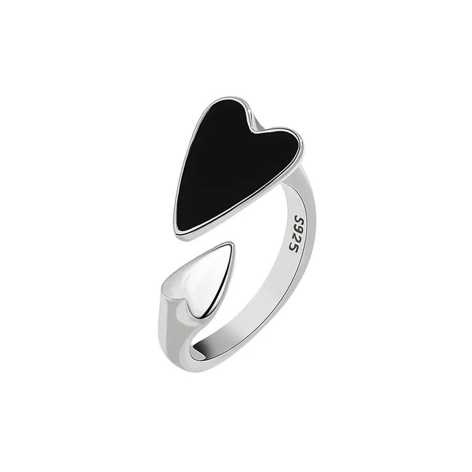 Jewelry × Vintage Romantic Black Glaze Heart Ring Size ONE SIZE - 4 Thumbnail