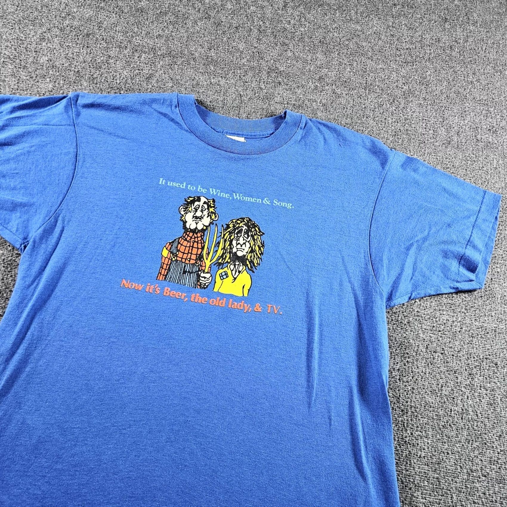 Vintage VINTAGE Screen Stars Shirt Mens L Blue Beer TV Funny Quote Graphic 80s Size US L / EU 52-54 / 3 - 3 Thumbnail
