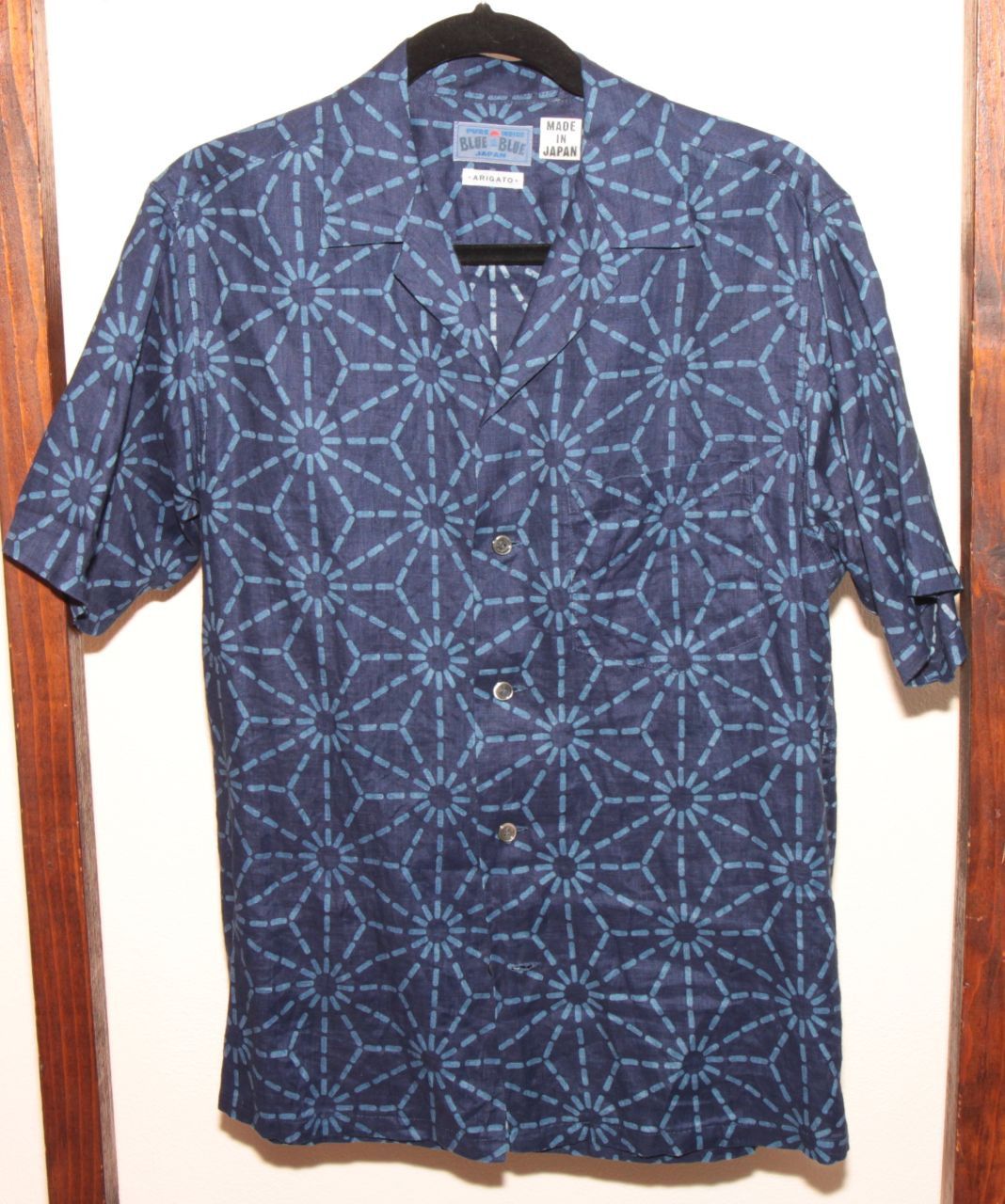 Blue Blue Japan Asanoha Hemp Pattern Linen Aloha Vacation Shirt Camp Collar Size US M / EU 48-50 / 2 - 2 Thumbnail