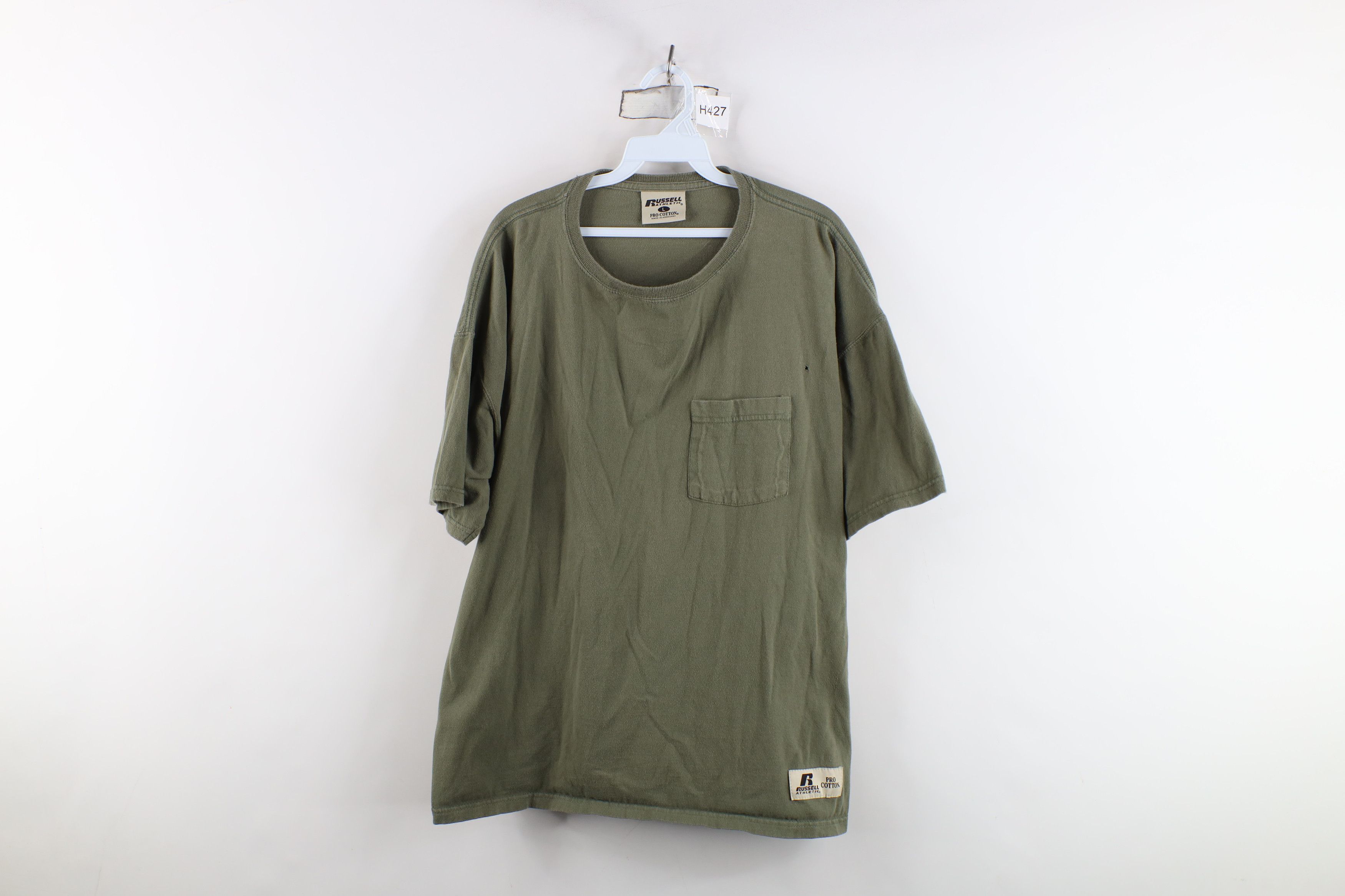 Russell Athletic Vintage 90s Russell Athletic Cotton T-Shirt Olive Green Size US L / EU 52-54 / 3 - 1 Thumbnail