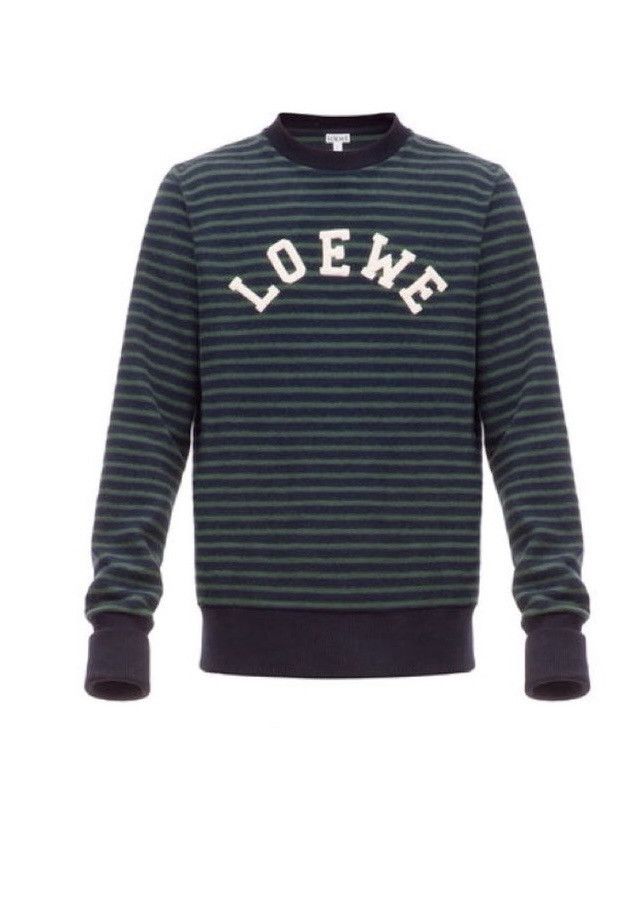 image of Loewe Navy And Green Striped Logo Sweatshirt Xs, Men's