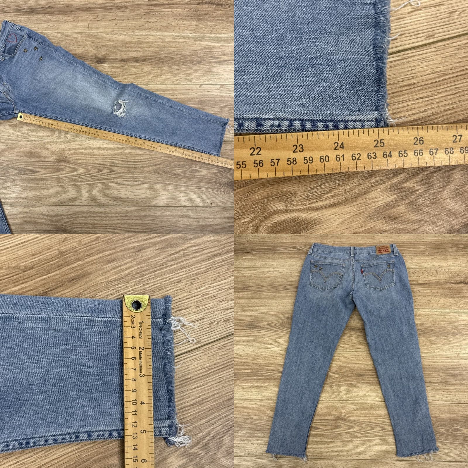 Levi's Levi's 535 Super Skinny Crop Jeans Stars Hearts Distressed Cropped Raw Hem 29 Size 29" - 8 Thumbnail