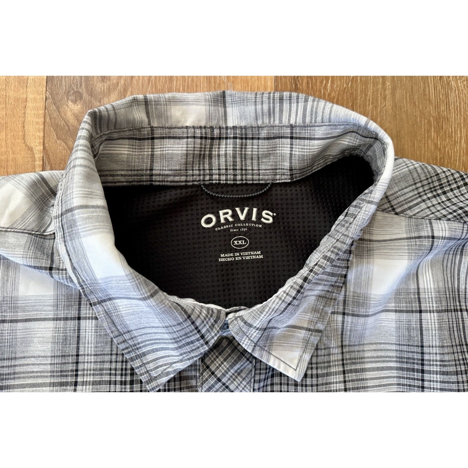 Orvis Orvis Men’s XXL Button Down SS Gray & White Plaid Shirt Size US XL / EU 56 / 4 - 4 Thumbnail
