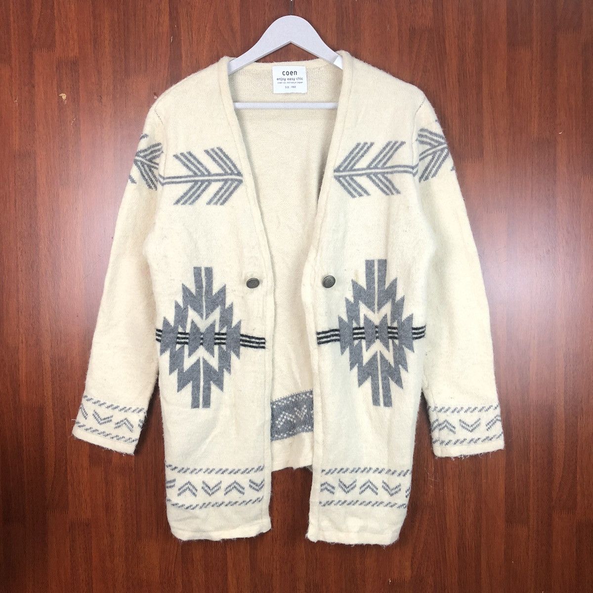 Homespun Knitwear × Japanese Brand Coen Enjoy Easy Chic Brown navajo Cardigan #7488 Size US L / EU 52-54 / 3 - 1 Thumbnail