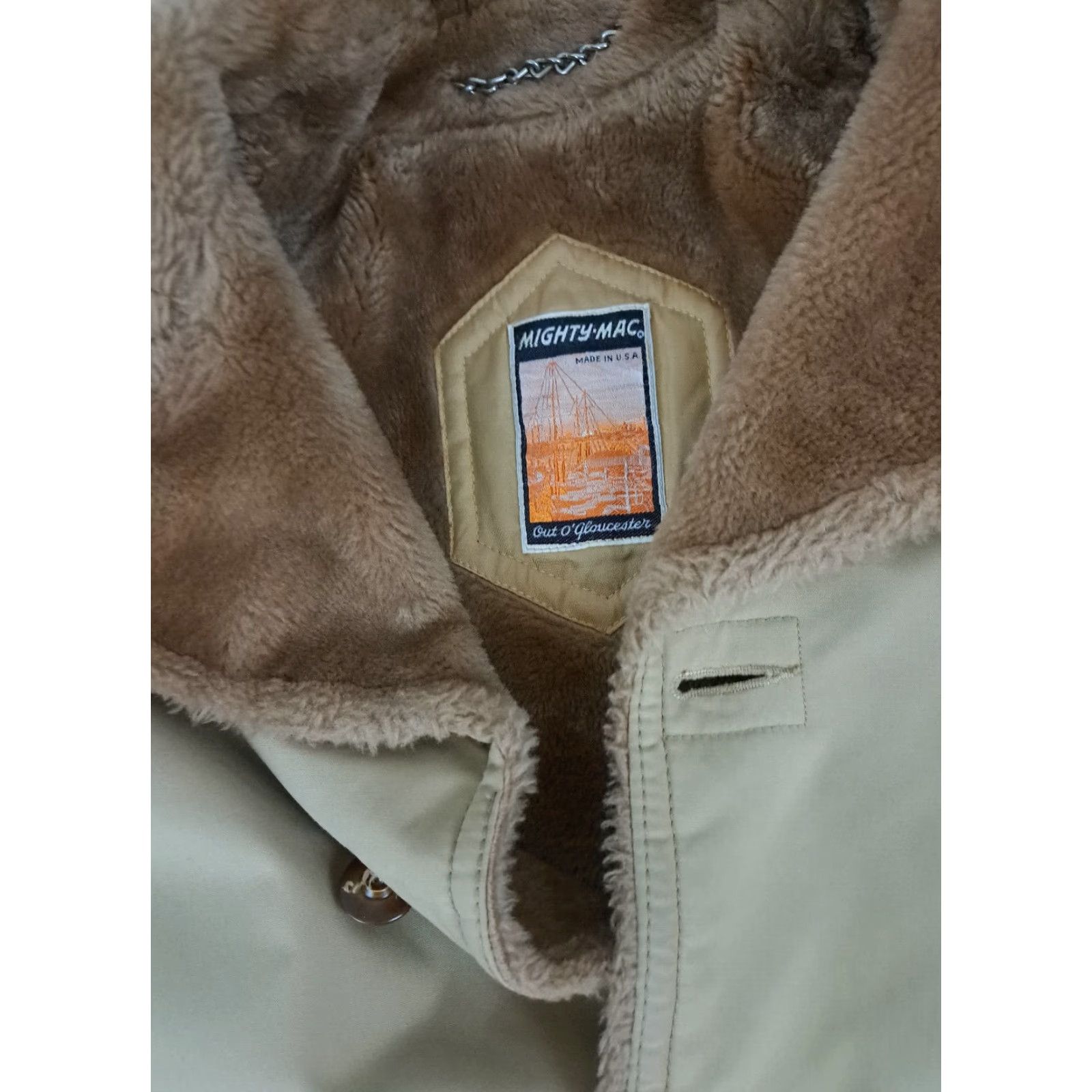 Vintage Mighty Mac Coat Long Men 38 Beige Canvas Fur Lined Winter USA Trench Coat Regular Chest Pocket Earthen Marks N/A Size US XXS / EU 40 - 8 Thumbnail