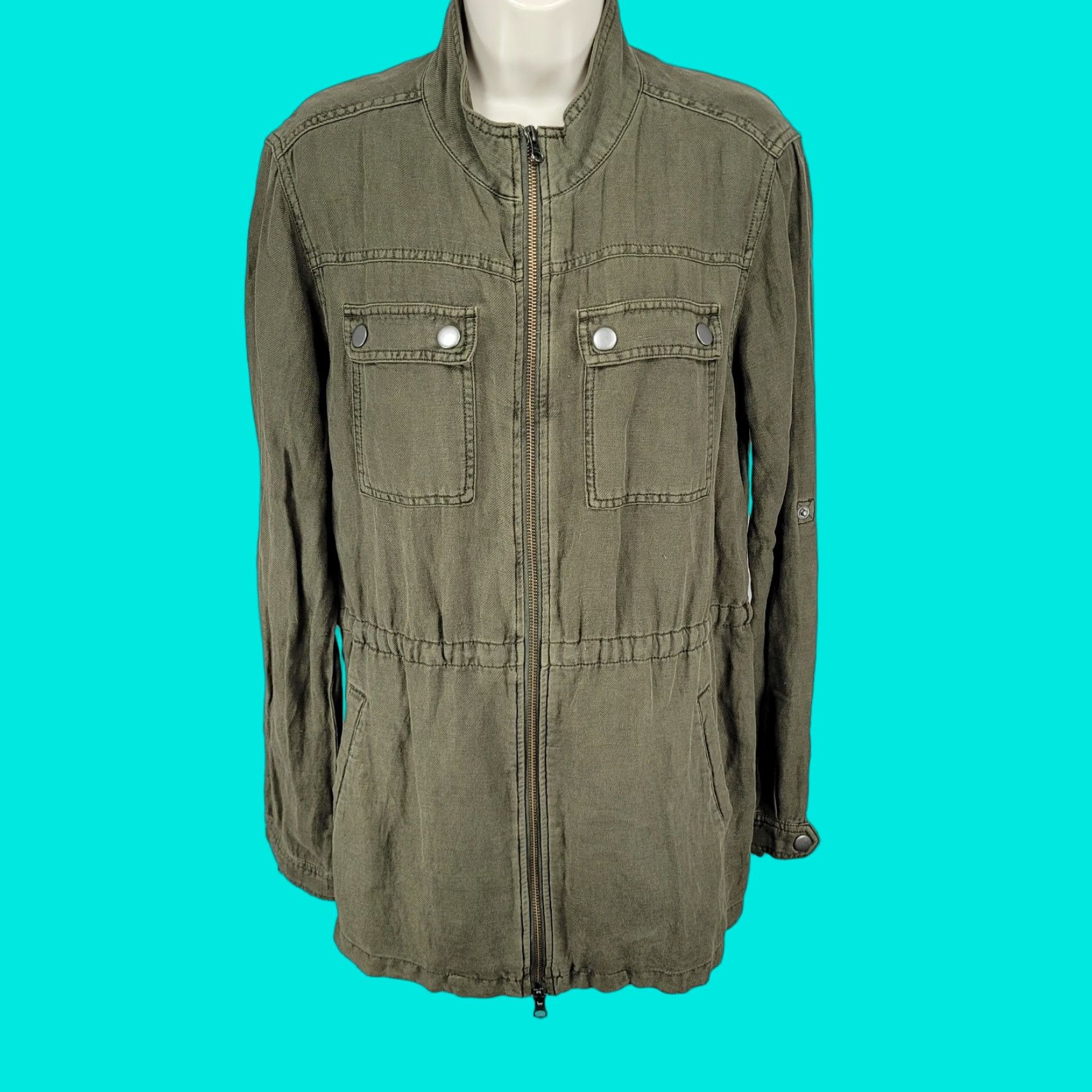 Treasure & Bond Treasure & Bond Jacket Green Linen Blend Unlined Drawstring Waist Military Jacket Small Size S / US 4 / IT 40 - 1 Thumbnail