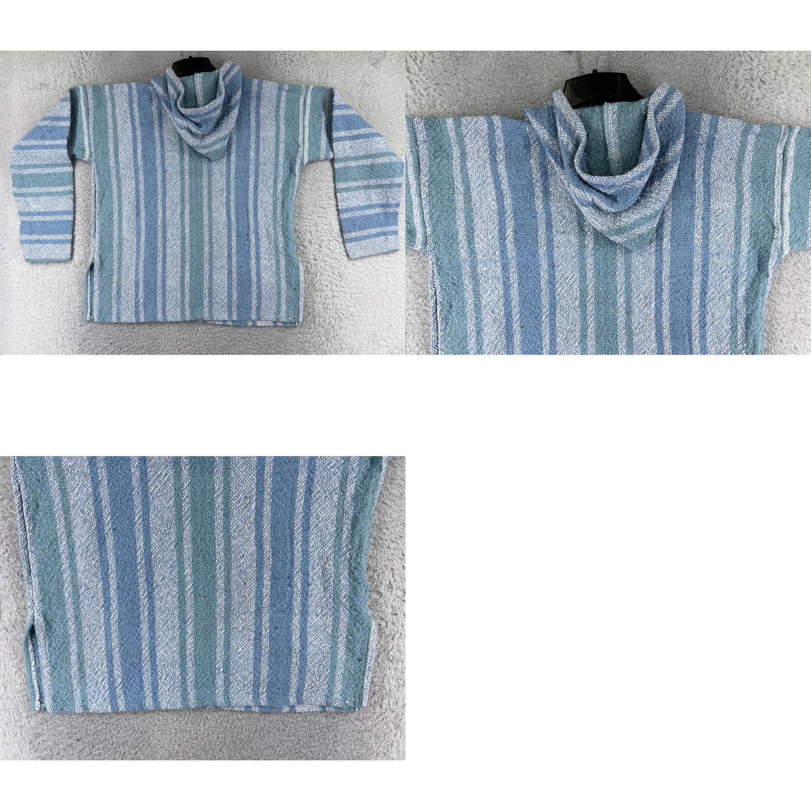 Vintage Baja Hoodie Adult Large Blue Stripe Acrylic Knit Pullover Hooded Sweatshirt Mex Drug Rug Size US L / EU 52-54 / 3 - 9 Thumbnail