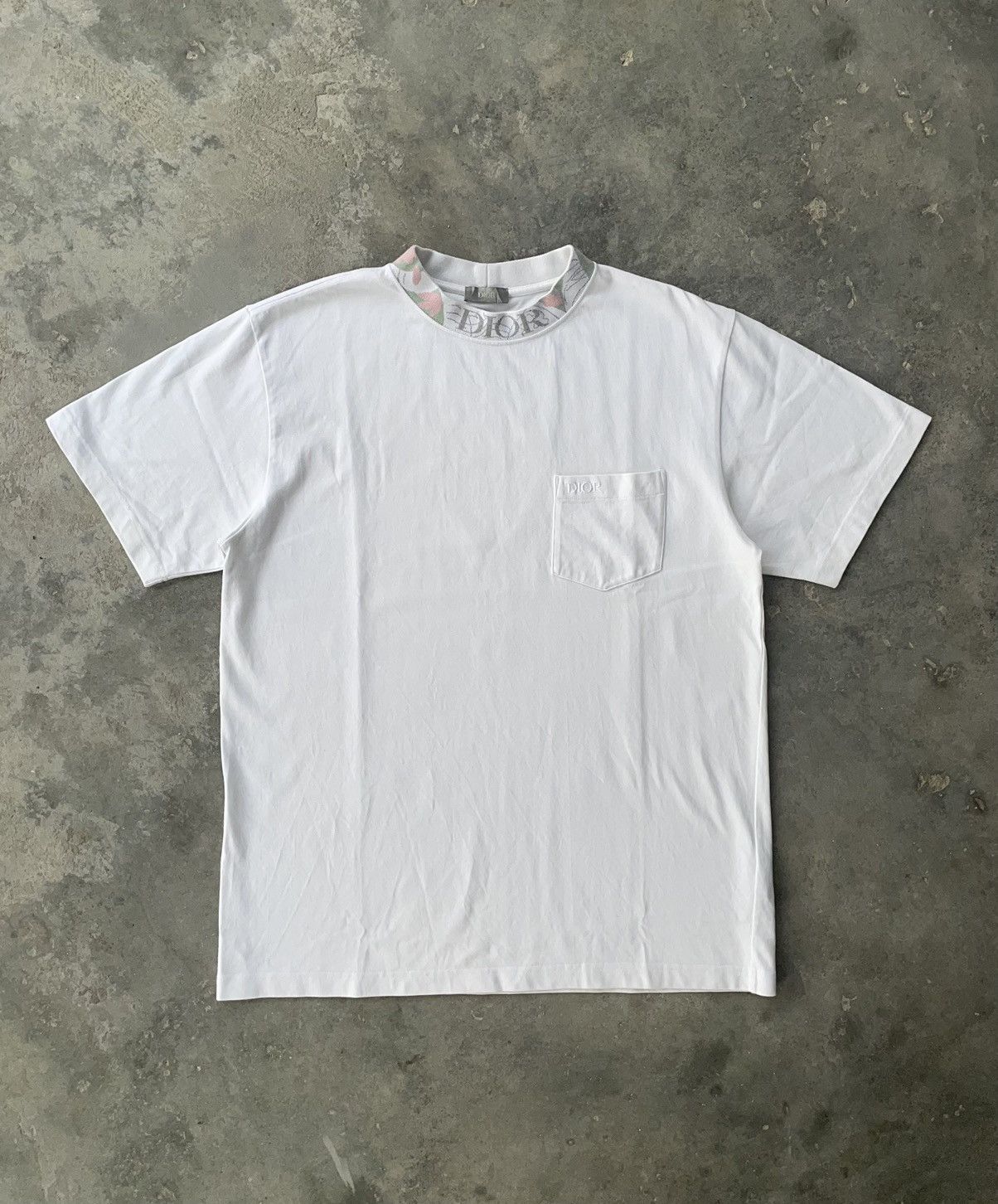 Dior white floral motif mockneck t shirt