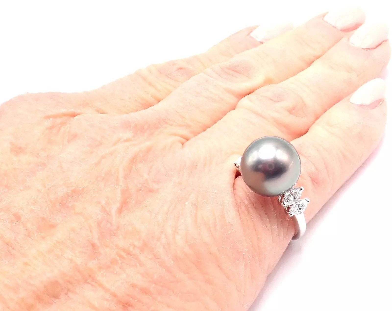 Mikimoto Authentic! Mikimoto Platinum Tahitian Pearl Diamond Ring Size ONE SIZE - 10 Thumbnail