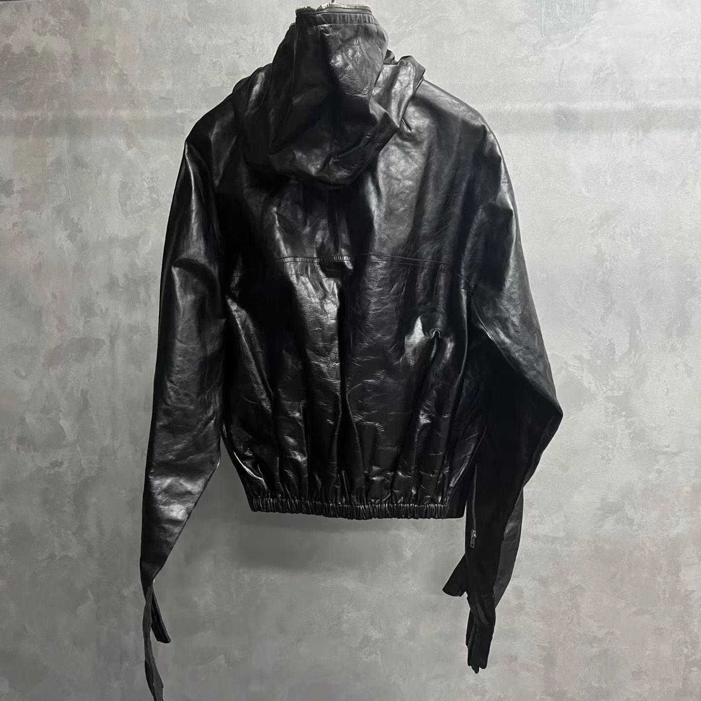 Rick Owens Rick Owens black solid color hooded zip-up leather jacket Size US L / EU 52-54 / 3 - 2 Thumbnail