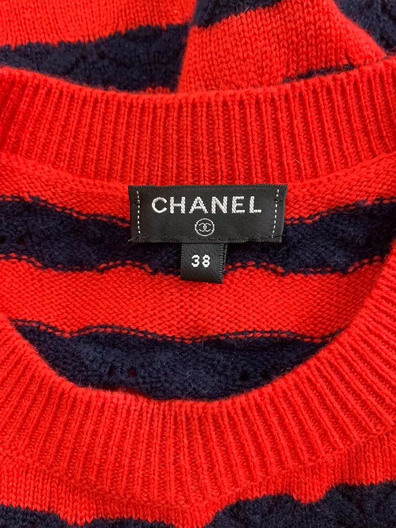 Chanel Chanel Red striped knitted short sleeves Size XS / US 0-2 / IT 36-38 - 4 Thumbnail