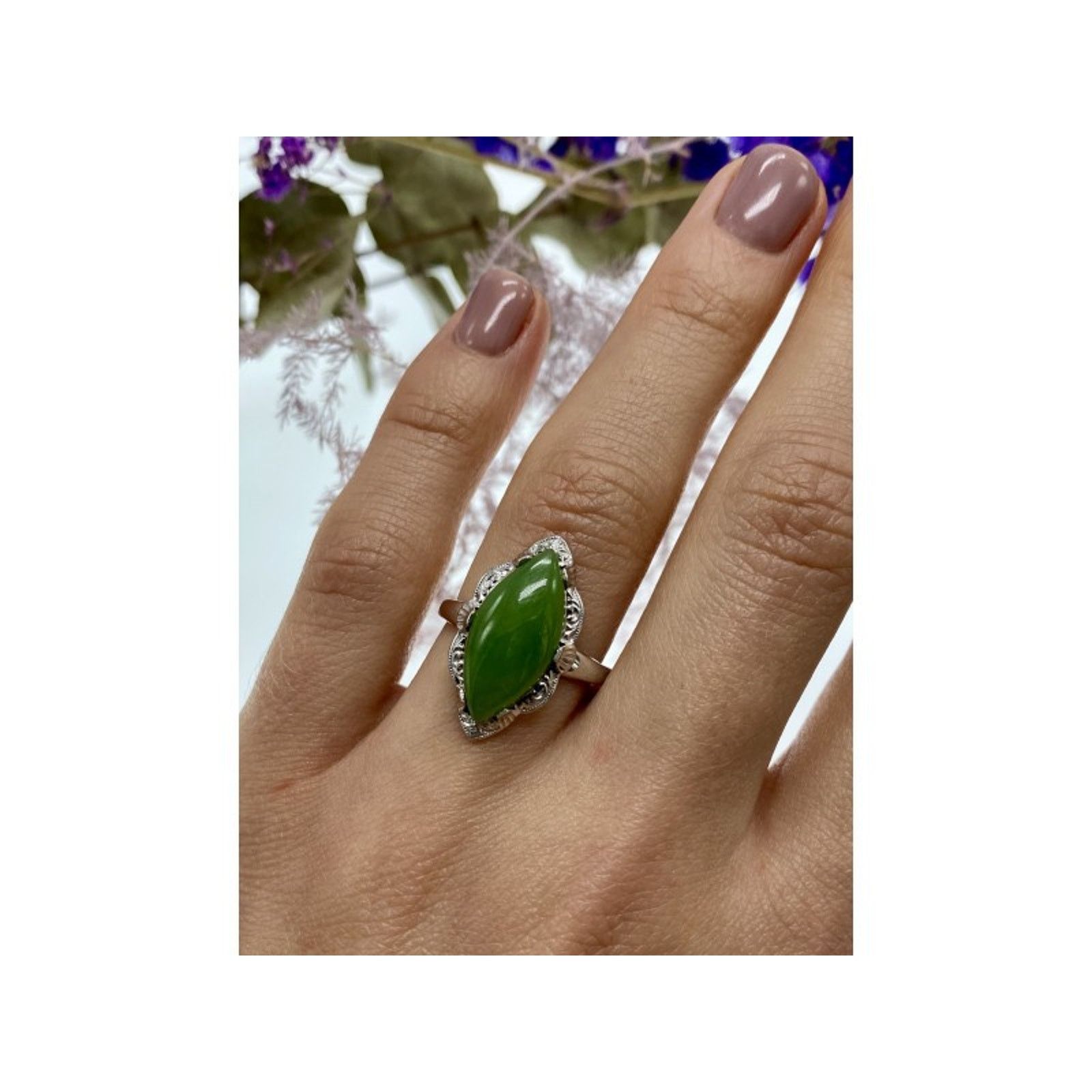 Jewelry 925 STERLING SILVER GREEN NEPHRITE ( JADE ) RING SIZE 7 Size ONE SIZE - 2 Thumbnail