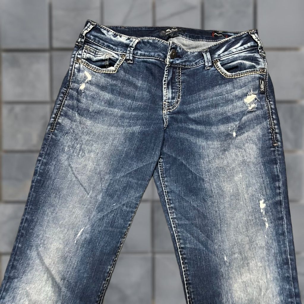 Silver Jeans Co. Silver Jeans Elyse Boot Blue Western Contrast Stitch Womens 30 Regular 34x32.5 Bootcut Jeans Women Size 30" / US 8 / IT 44 - 1 Thumbnail