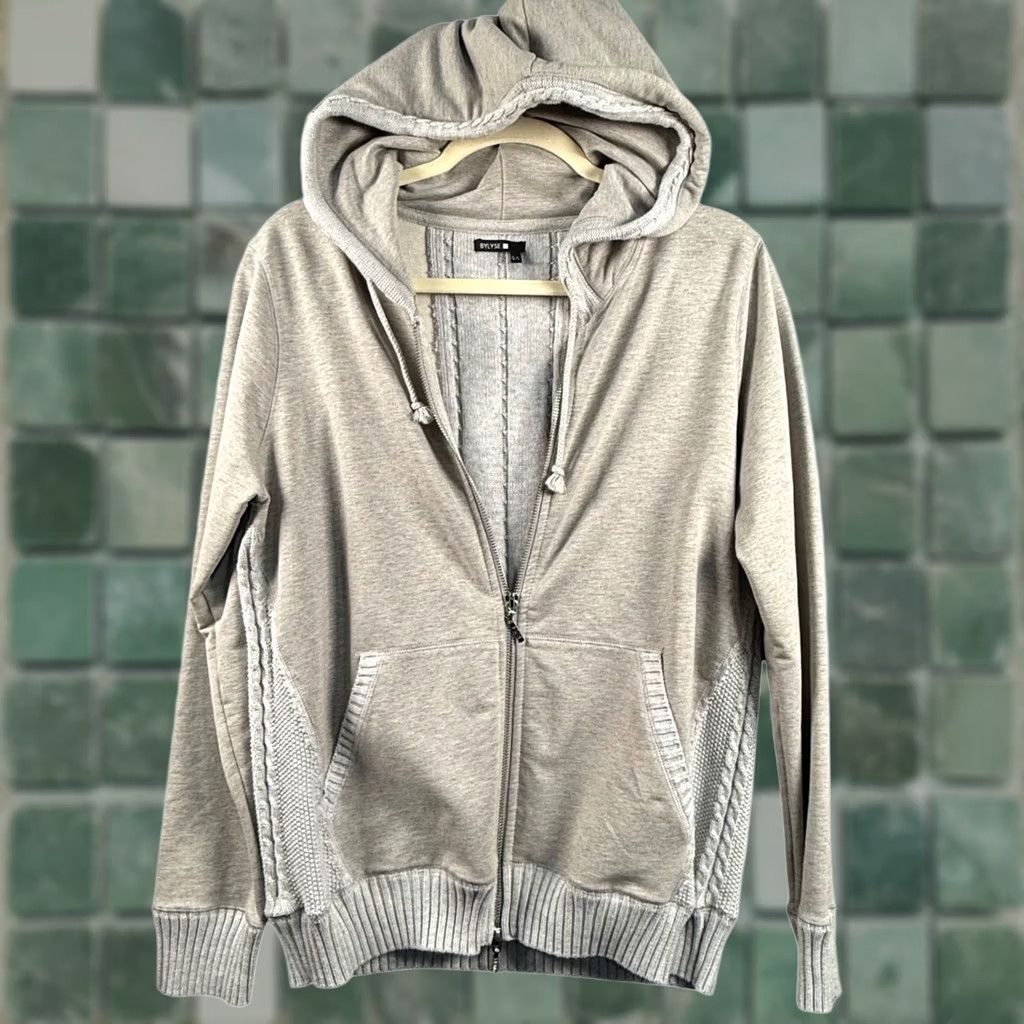 Vintage BYLYSE Cable Knit Trim Full Zip Hoodie Sweatshirt Mixed Media Coastal Grandma L Womens Size L / US 10 / IT 46 - 1 Thumbnail