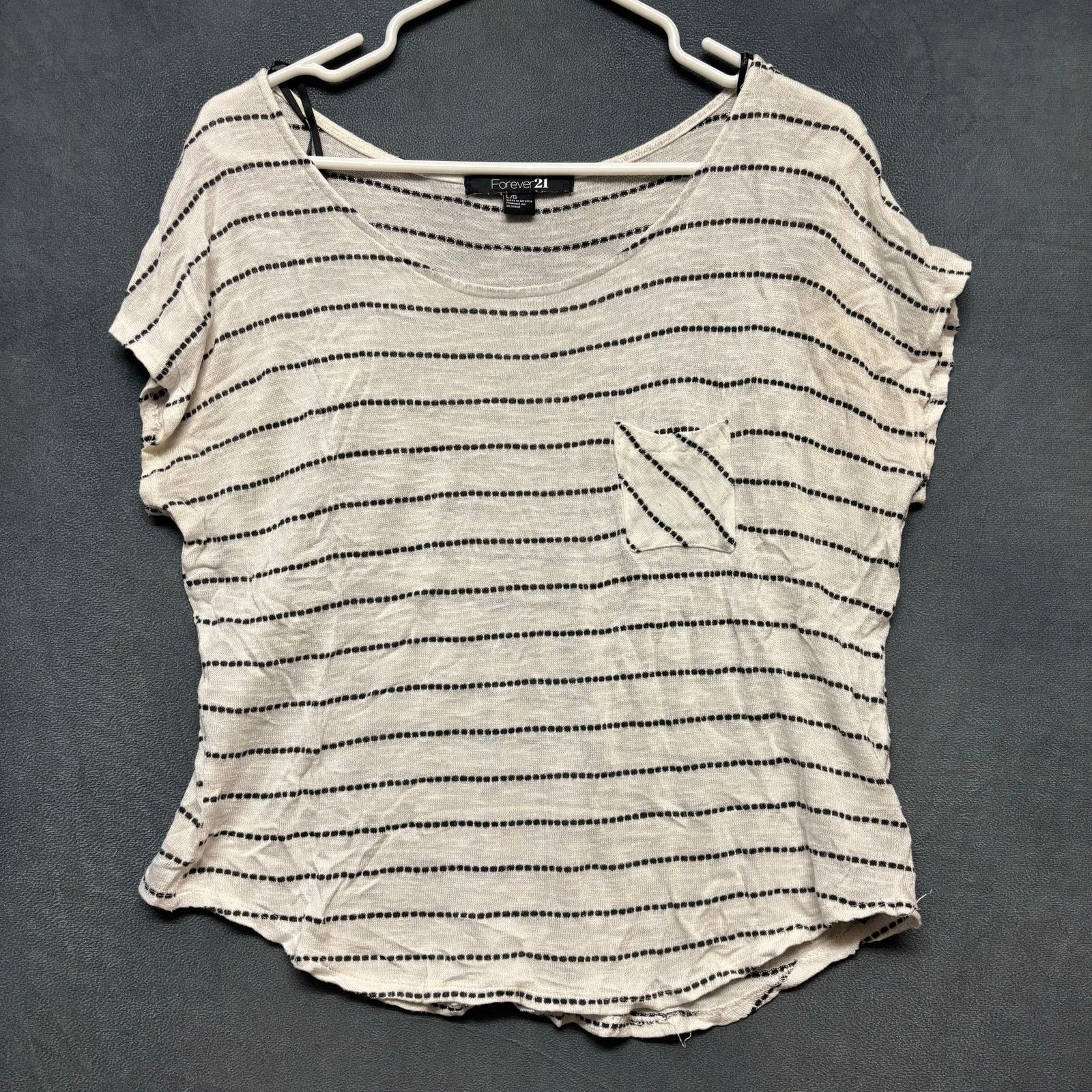 Forever 21 Forever 21 Striped Knit Short Sleeve Top Large Pocket Size L / US 10 / IT 46 - 1 Thumbnail