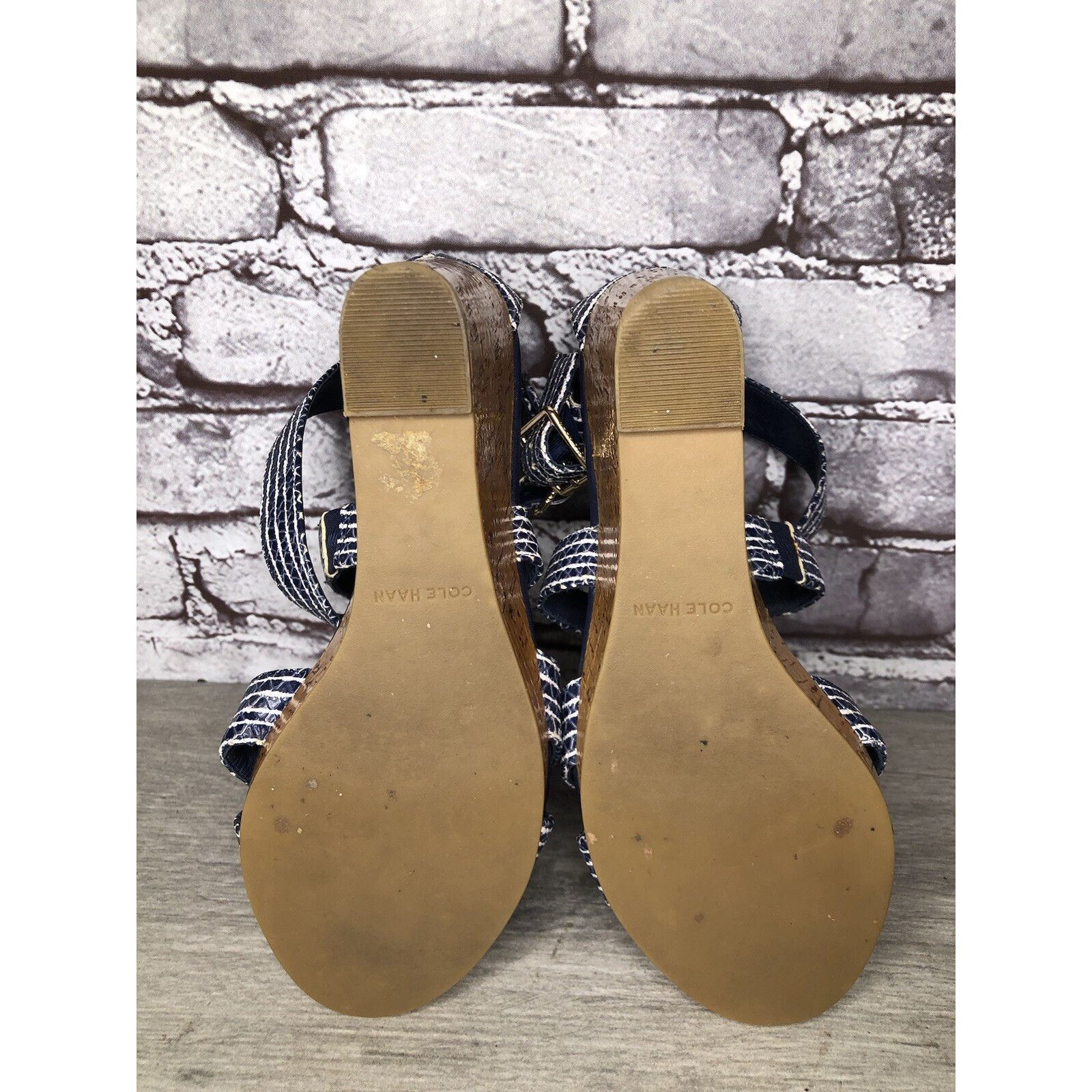 Cole Haan Cole Haan Grand OS Blue White Stripe Leather Cork Wedge Sand Size US 7.5 / IT 37.5 - 6 Thumbnail