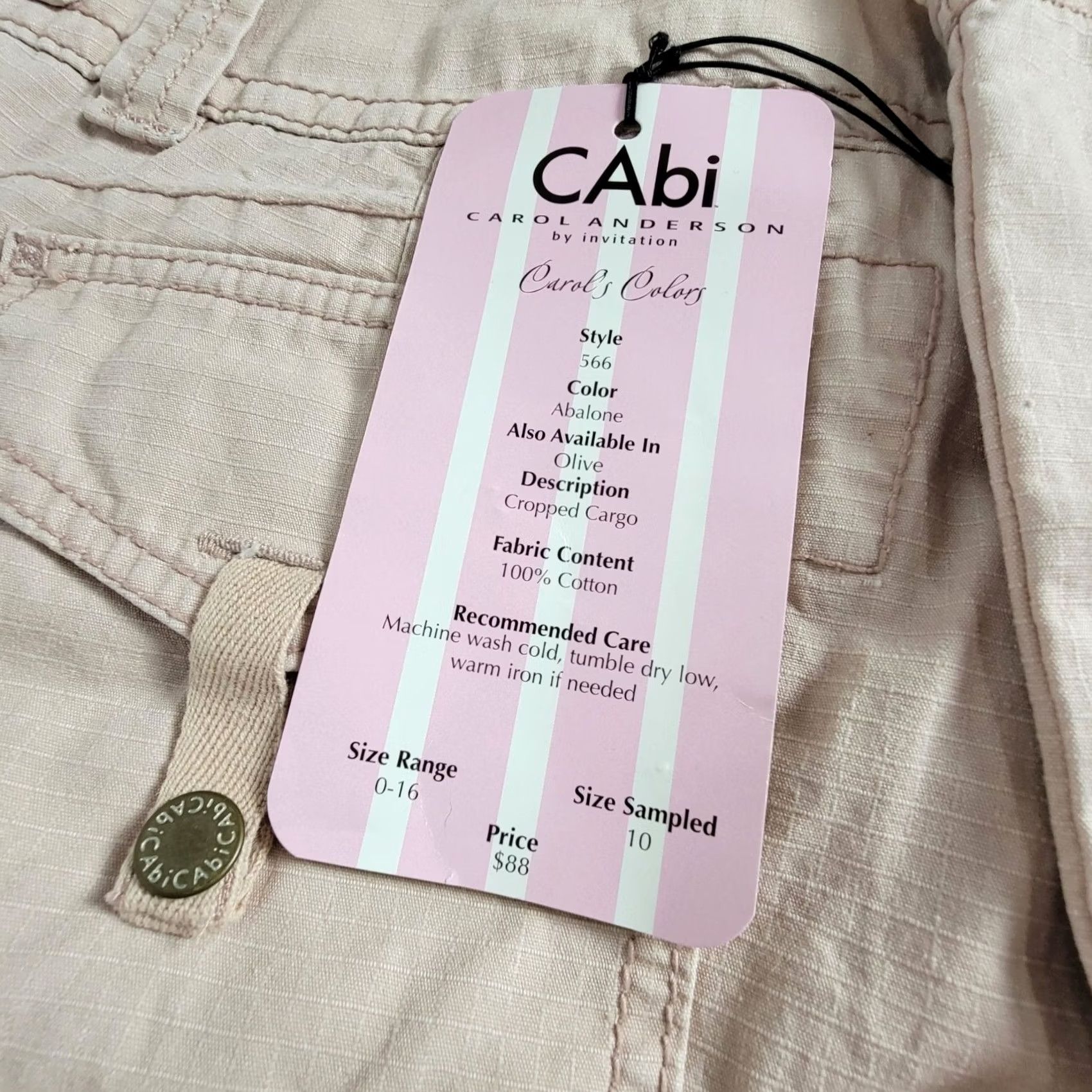 Vintage CAbi Womens Mid-Rise Cotton Cropped Cargo Pants 10 Beige Casual Size 32" / US 10 / IT 46 - 5 Thumbnail