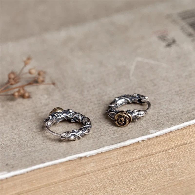 Jewelry Rose Thorn Hoop Earrings 925 Sterling Silver Jewelry Gift Size ONE SIZE - 3 Thumbnail