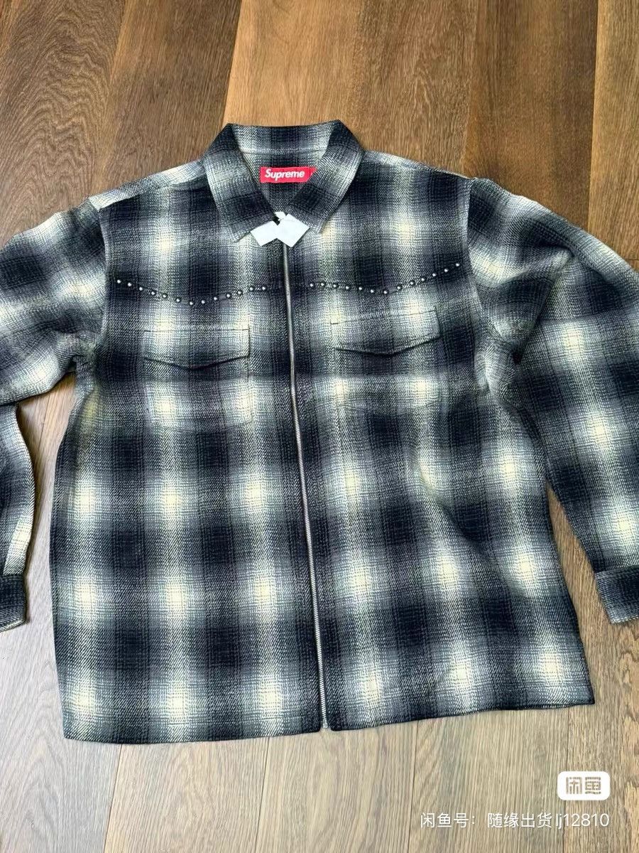 Supreme Supreme FW25 week1 Studded Shadow Plaid Zip Up Shirt Size US L / EU 52-54 / 3 - 1 Thumbnail