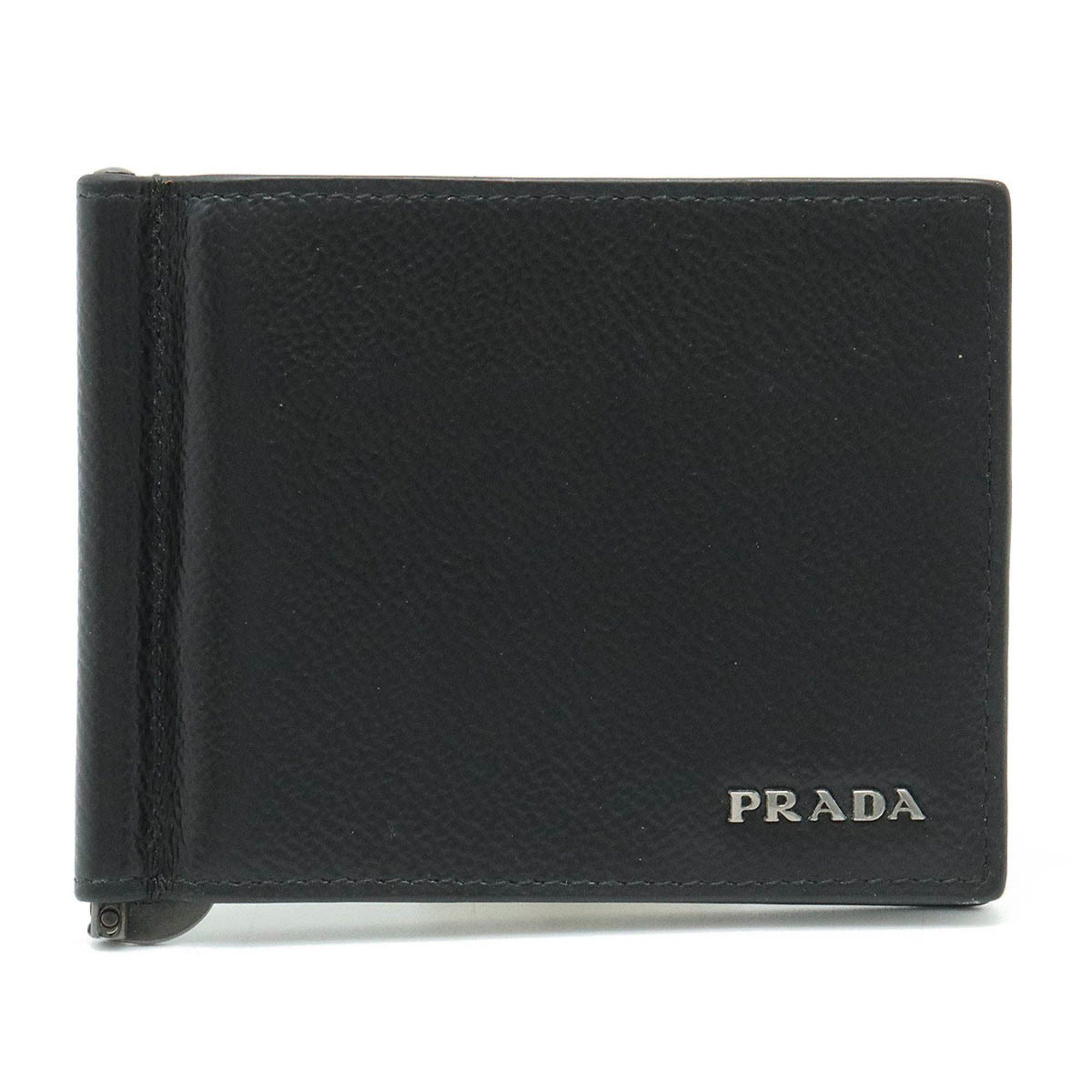 image of Prada Bifold Billfold Wallet Money Clip Type Leather Nero Black Navy 2Mn077, Women's