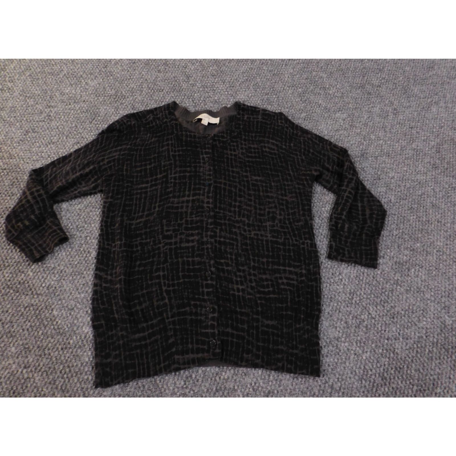 Loft LOFT Cardigan Sweater Black Womens Medium Crew Neck Button Pima Cotton Geometric Knit Rib Knit Pullover casual Size M / US 6-8 / IT 42-44 - 3 Thumbnail